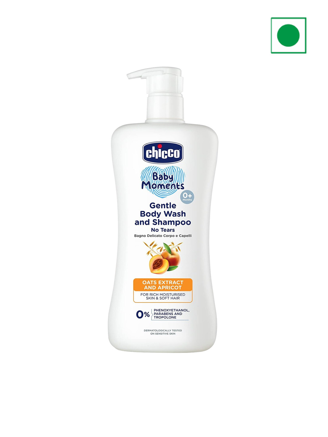 Chicco Baby Moments Gentle Body Wash & Shampoo with Apricot & Oats - 500 ml