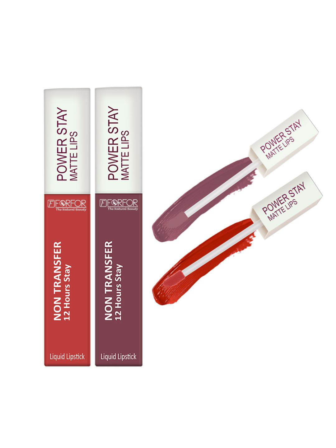 FORFOR Power Stay Set Of 2 Liquid Matte Lipstick -5ml Each-Candy Red 01-Mauve Matte 23