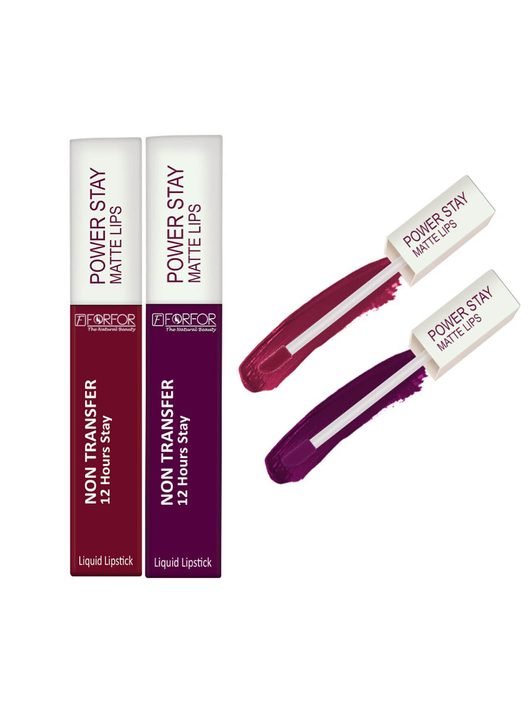 FORFOR Power Stay Set Of 2 Liquid Matte Lipstick -5ml Each-Bridal Maroon 09-Berry Wine 03
