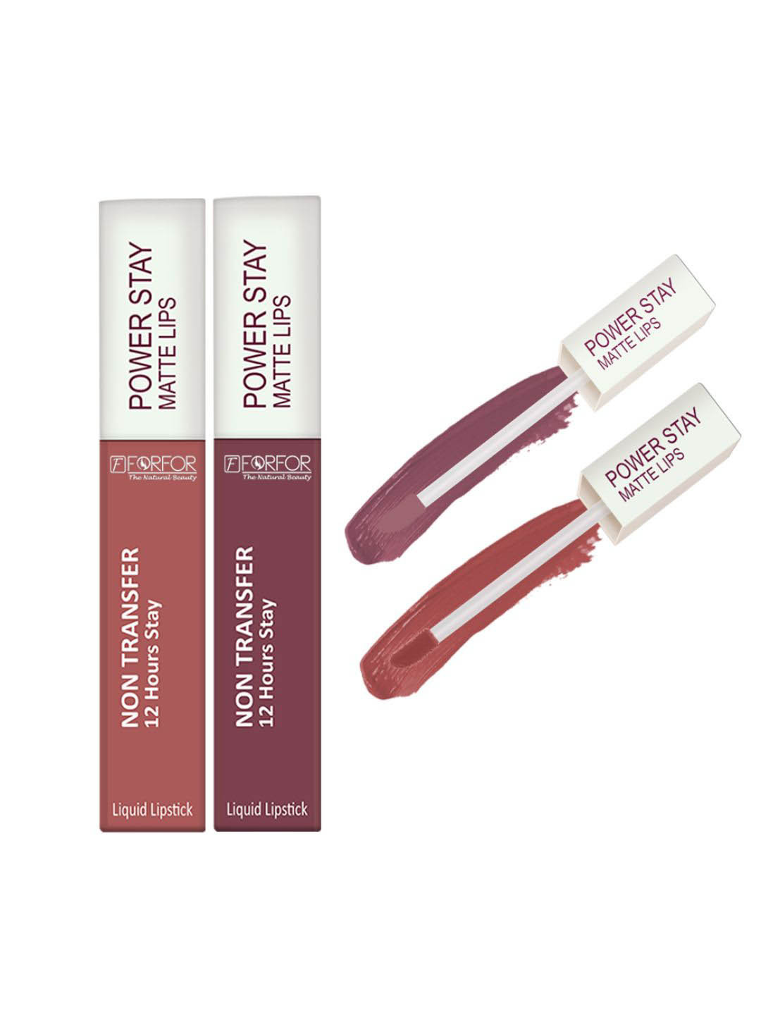 FORFOR Power Stay Set Of 2 Liquid Matte Lipstick -5ml Each-Sandy Nude 21-Mauve Matte 23