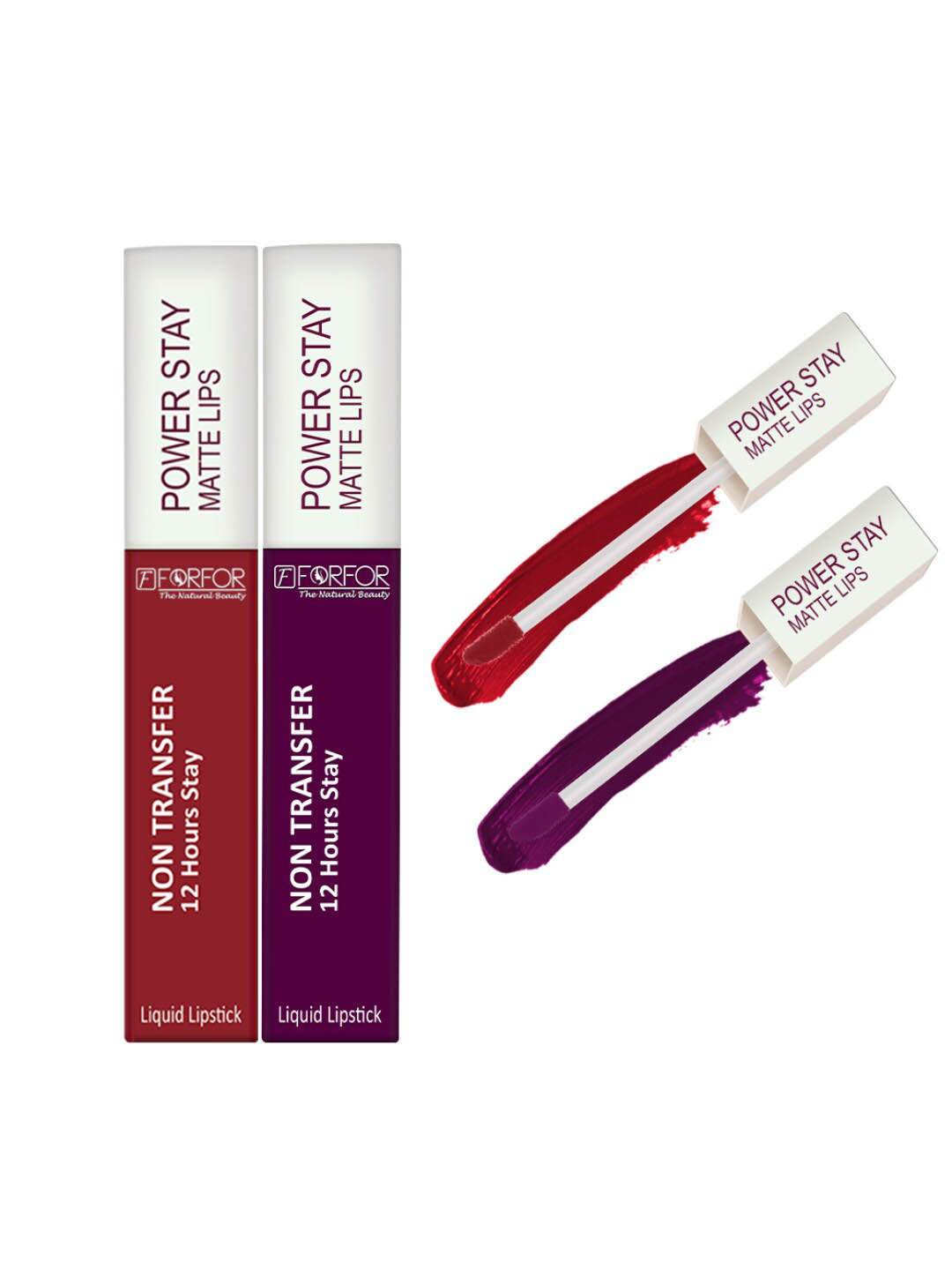 FORFOR Power Stay Set Of 2 Liquid Matte Lipstick -5ml Each-Peppy Red 22-Berry Wine 03