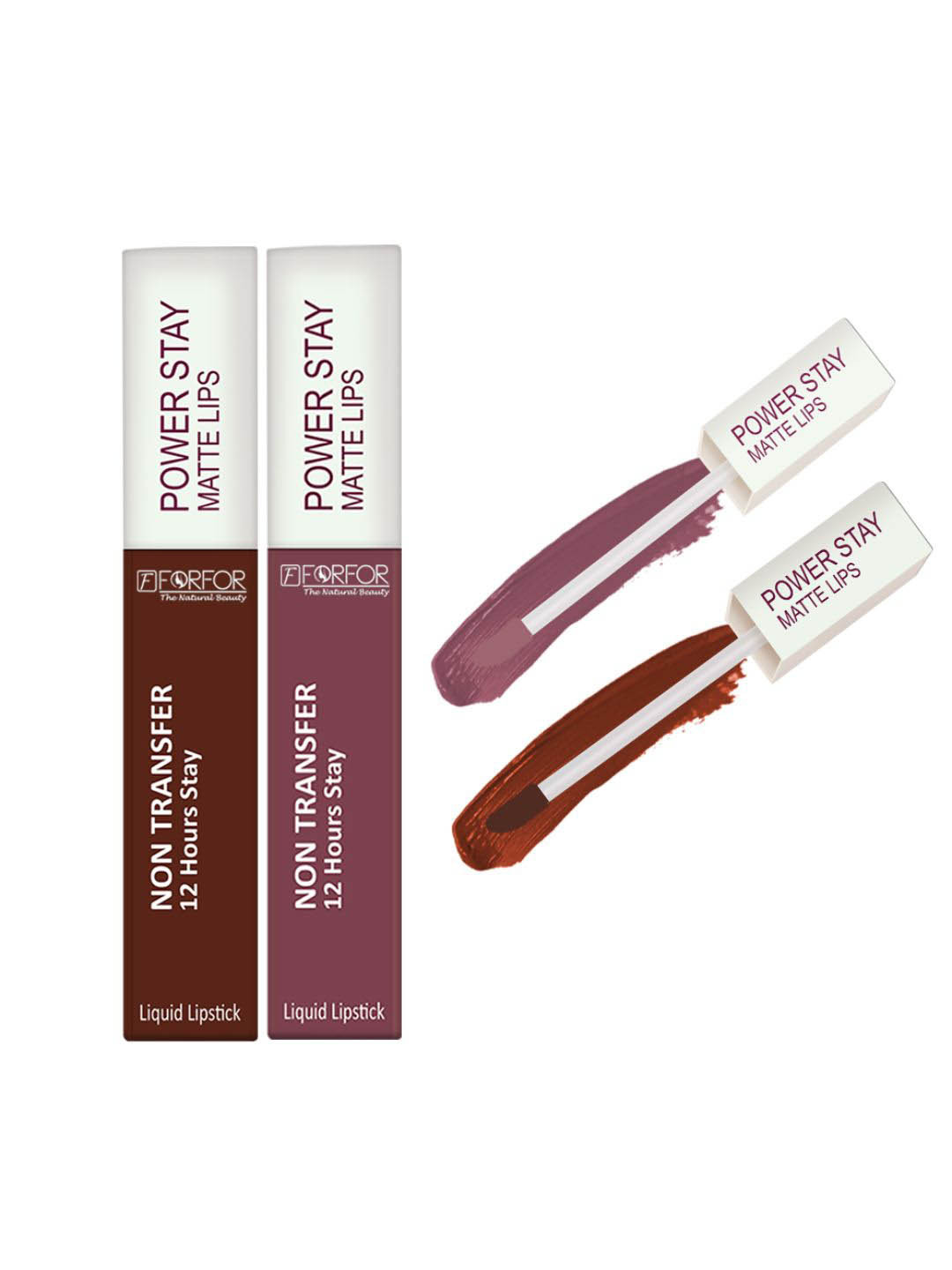 FORFOR Power Stay Set Of 2 Liquid Matte Lipstick -5ml Each-Cocoa Brown 16-Mauve Matte 23