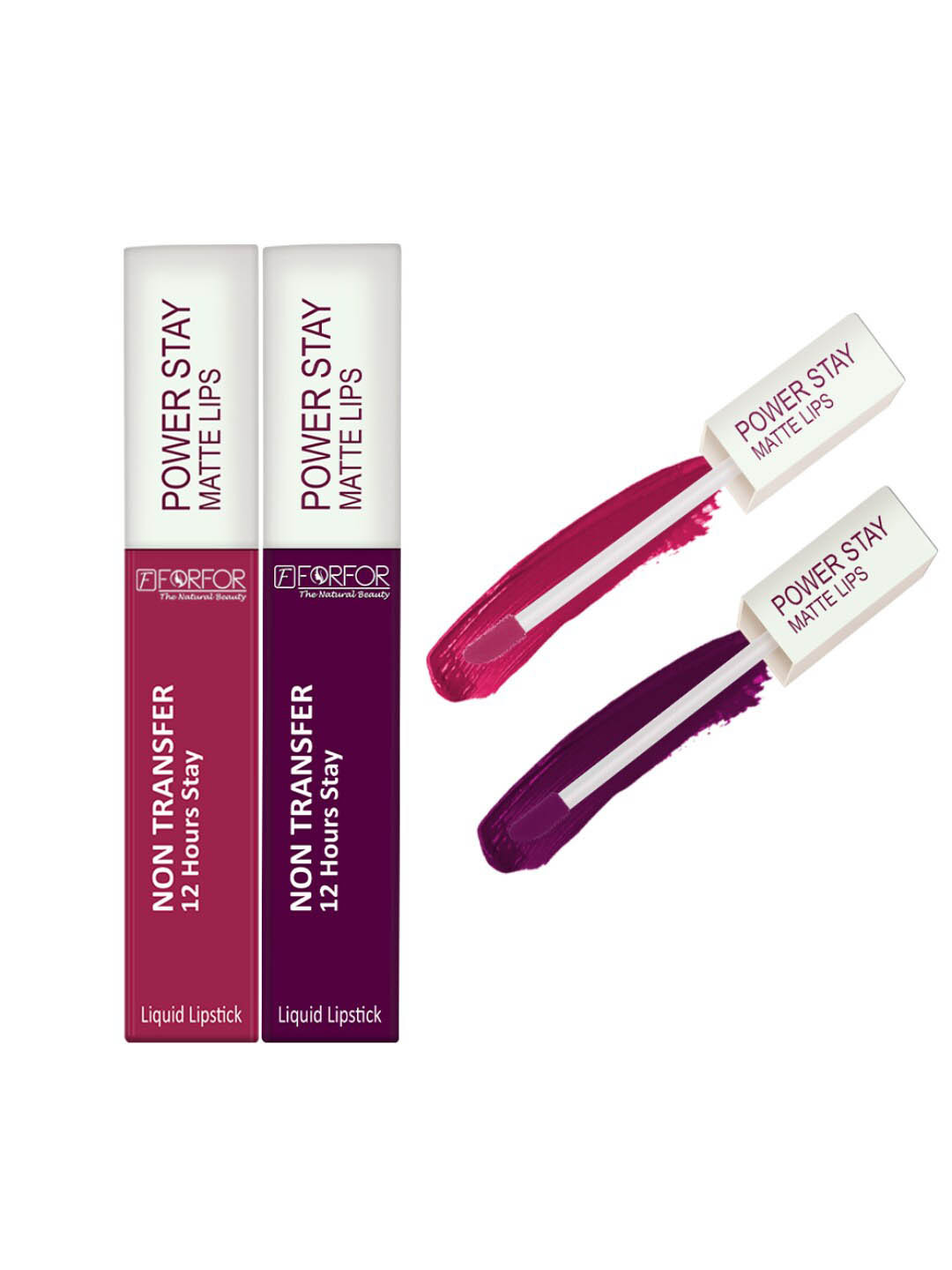 FORFOR Power Stay Set Of 2 Liquid Matte Lipstick -5ml Each-Pink Blush 10-Berry Wine 03