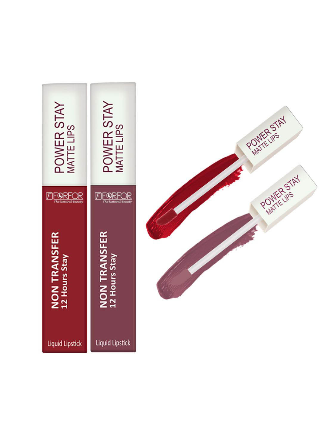 FORFOR Power Stay Set Of 2 Liquid Matte Lipstick -5ml Each-Peppy Red 22-Mauve Matte 23