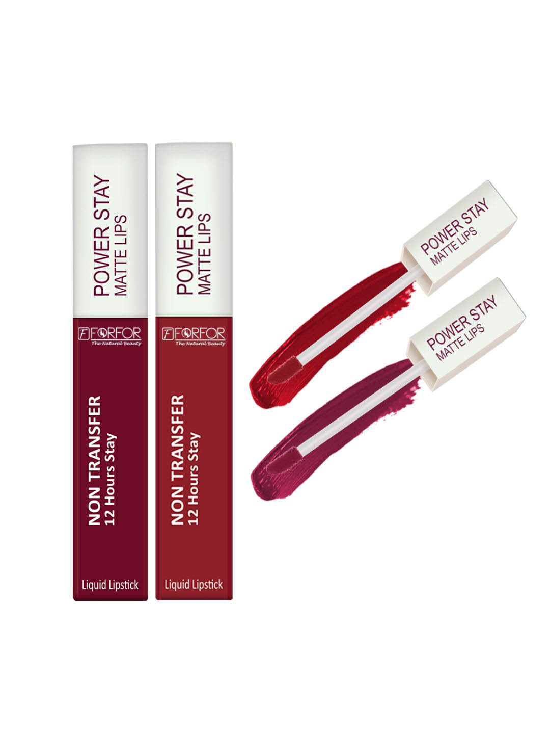FORFOR Set Of 2 Power Stay Liquid Matte Lipsticks - Bridal Maroon 09 & Peppy Red 22