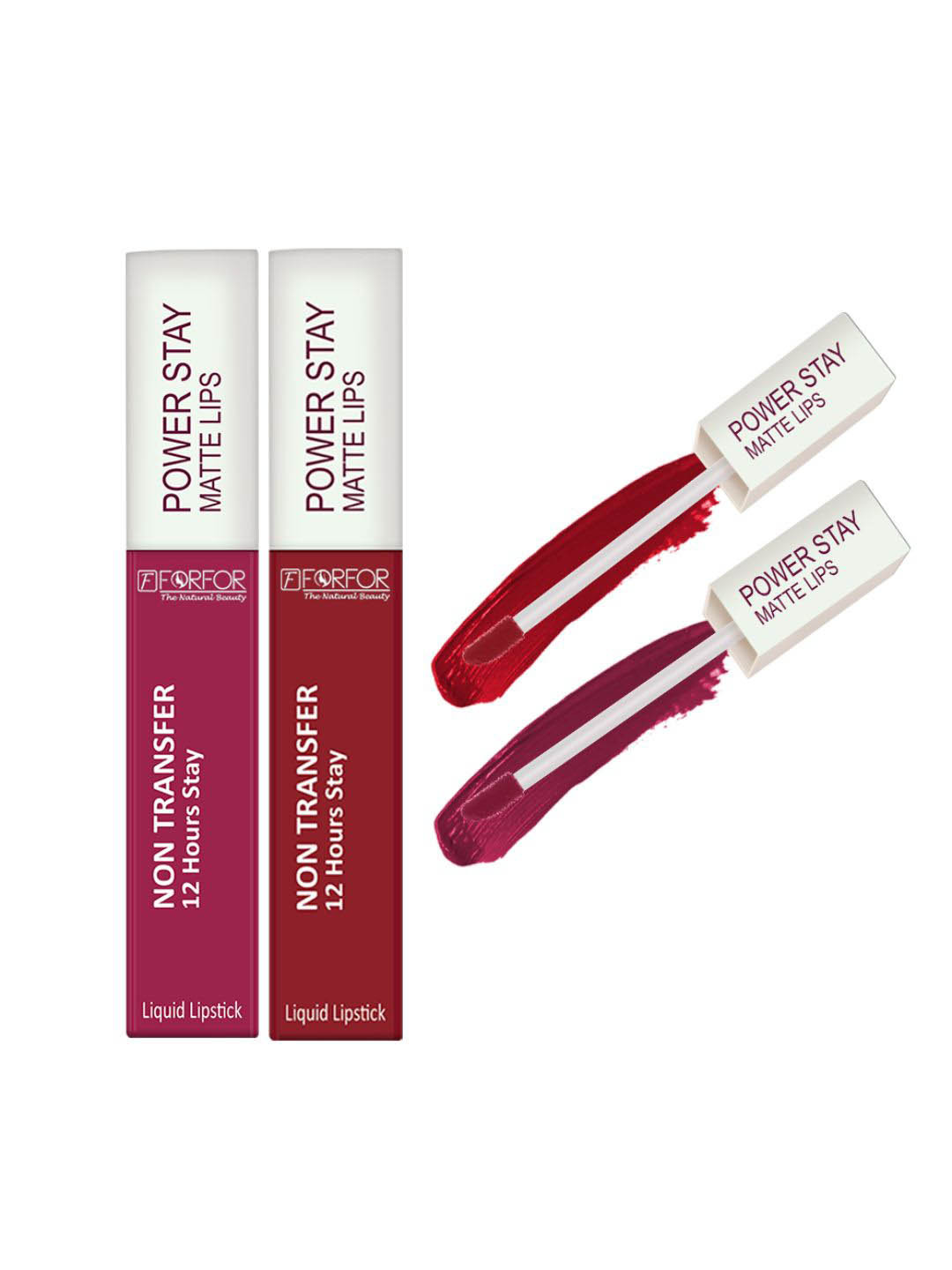 FORFOR Set Of 2 Power Stay Liquid Matte Lipsticks - Pink Blush 10 & Peppy Red 22