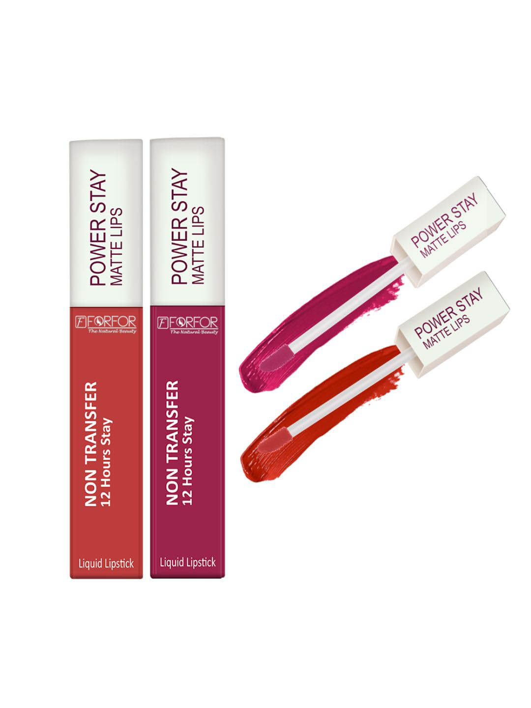 FORFOR Set Of 2 Power Stay Liquid Matte Lipsticks - Candy Red 01 & Pink Blush 10