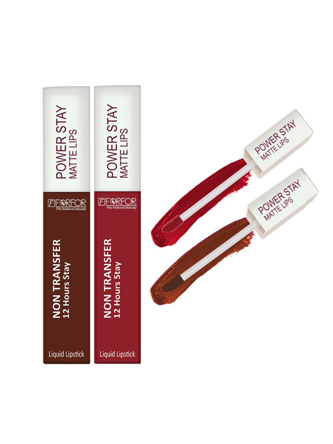 FORFOR Set Of 2 Power Stay Liquid Matte Lipsticks - Cocoa Brown 16 & Peppy Red 22