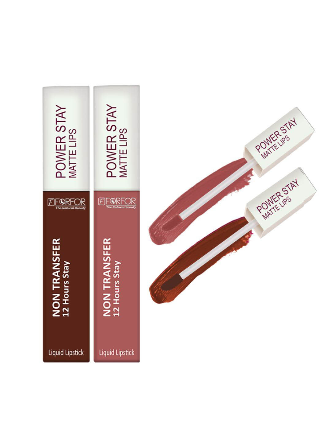 FORFOR Set Of 2 Power Stay Liquid Matte Lipsticks - Cocoa Brown 16 & Sandy Nude 21