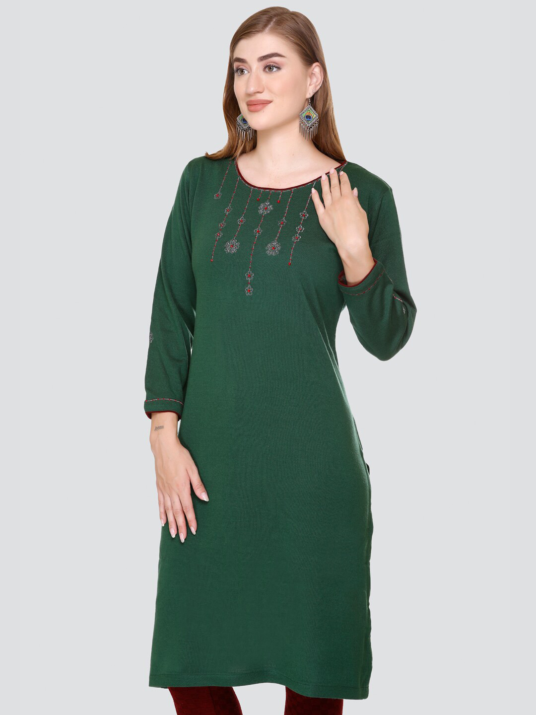 Elthia Floral Yoke Design Acrylic Straight Kurta