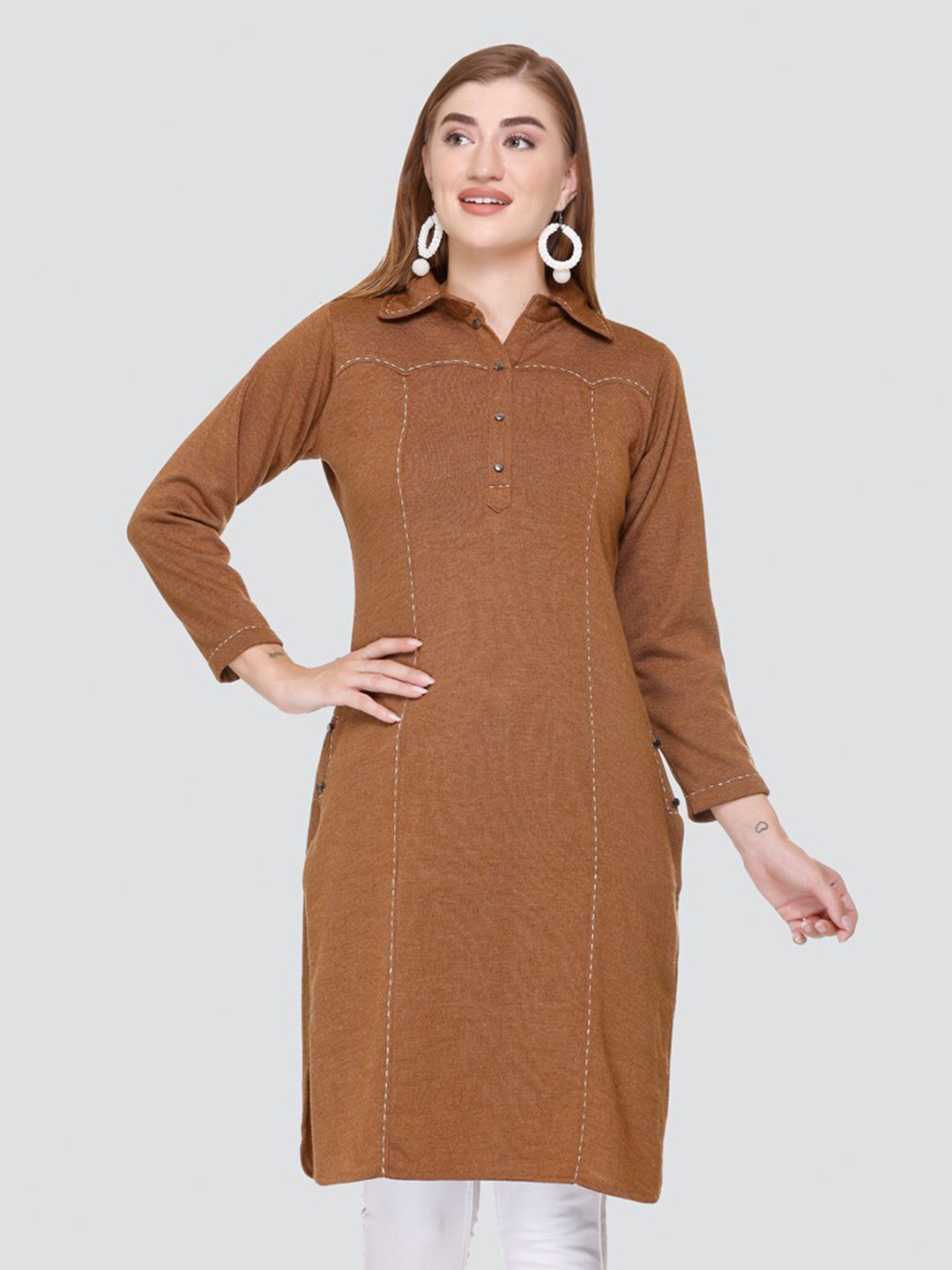 Elthia Shirt Collar Thread Work Kurti