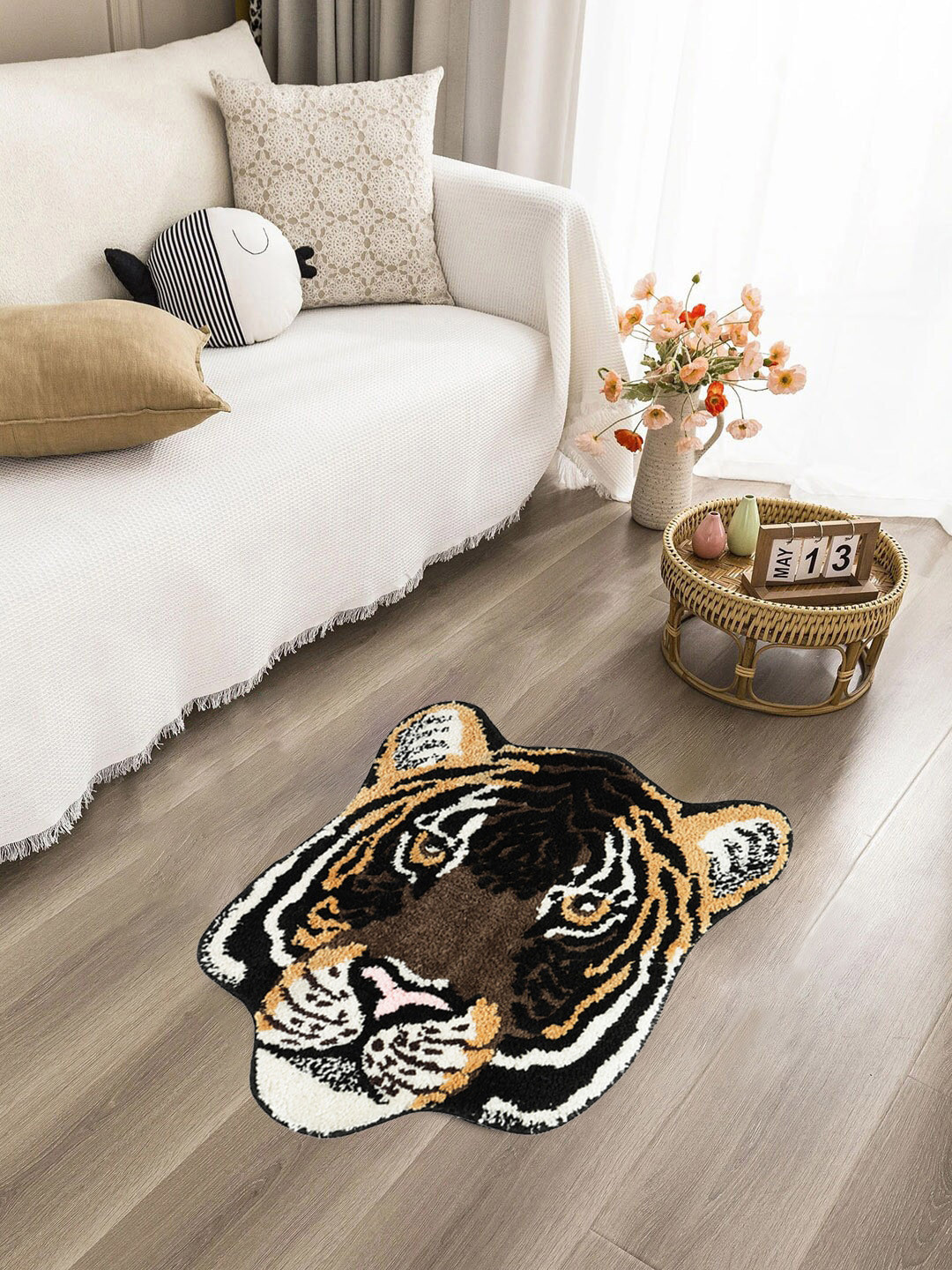 FABINALIV Brown & Black Tiger Printed Anti-Skid Floor Mat