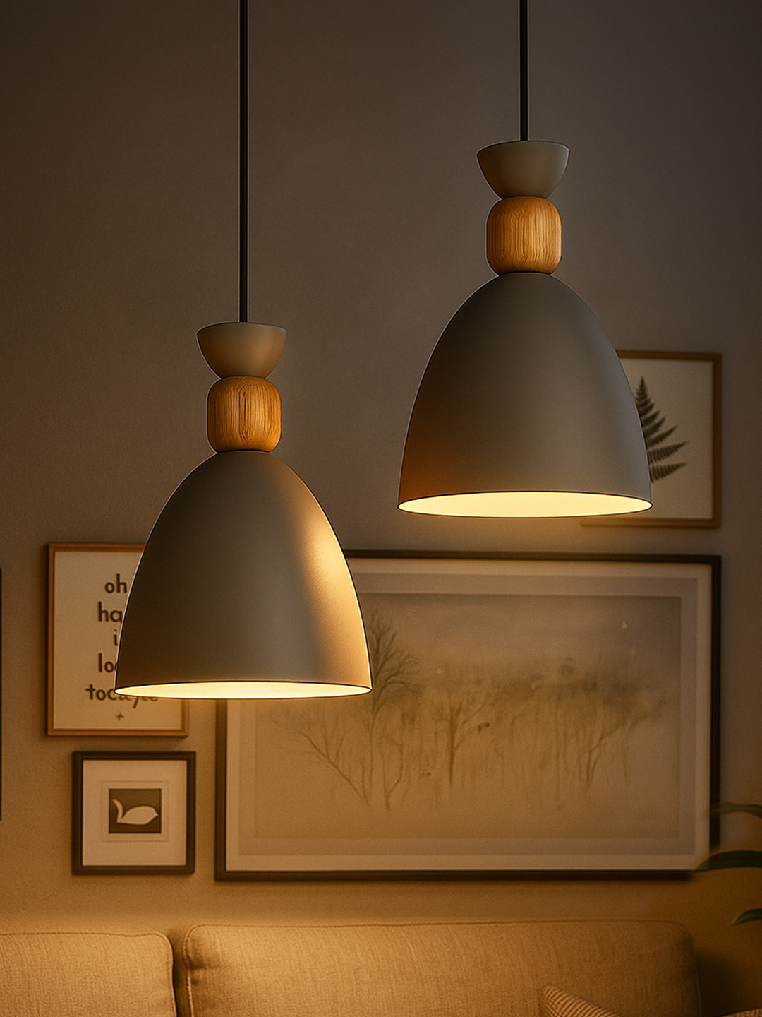 Homesake Grey 2 Pieces Wood Pendant Modern Ceiling Lamps