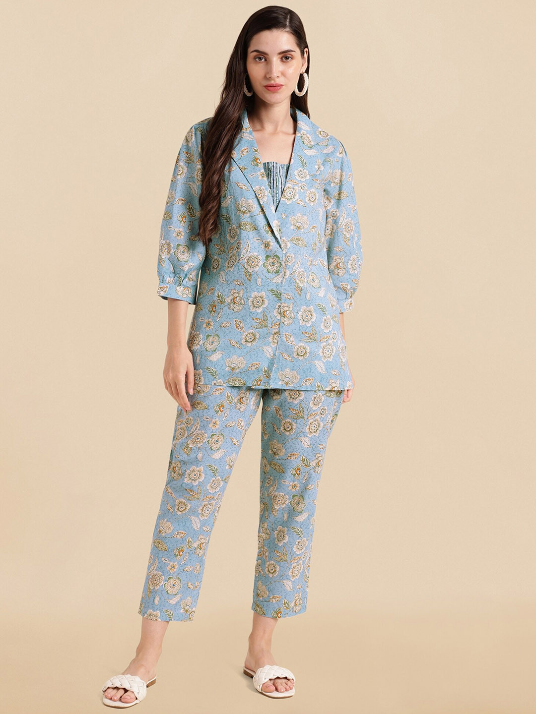 KALINI Striped Sleeveless Top & Jacket With Trousers