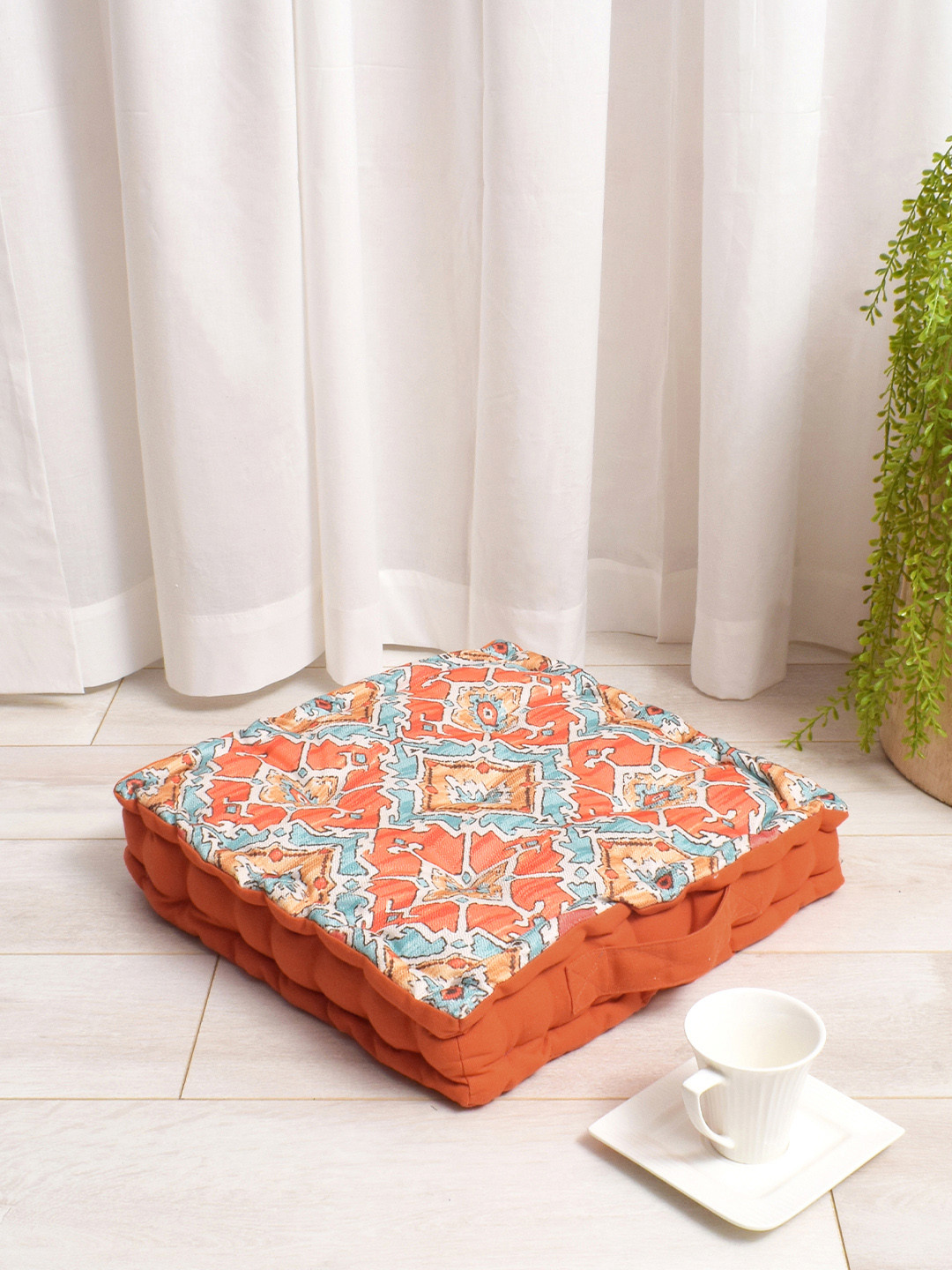 BLANC9 Orange & Blue Ethnic Motifs Printed Floor Cushion