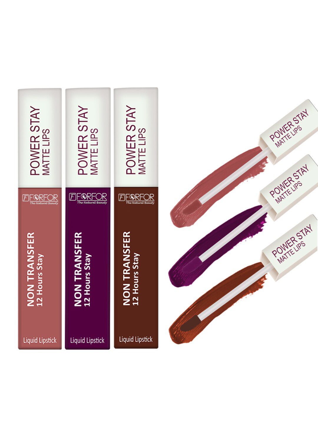 FORFOR Power Stay Set Of 3 Liquid Matte Lipstick-5mlEach-Berry Wine-Cocoa Brown-SandyNude