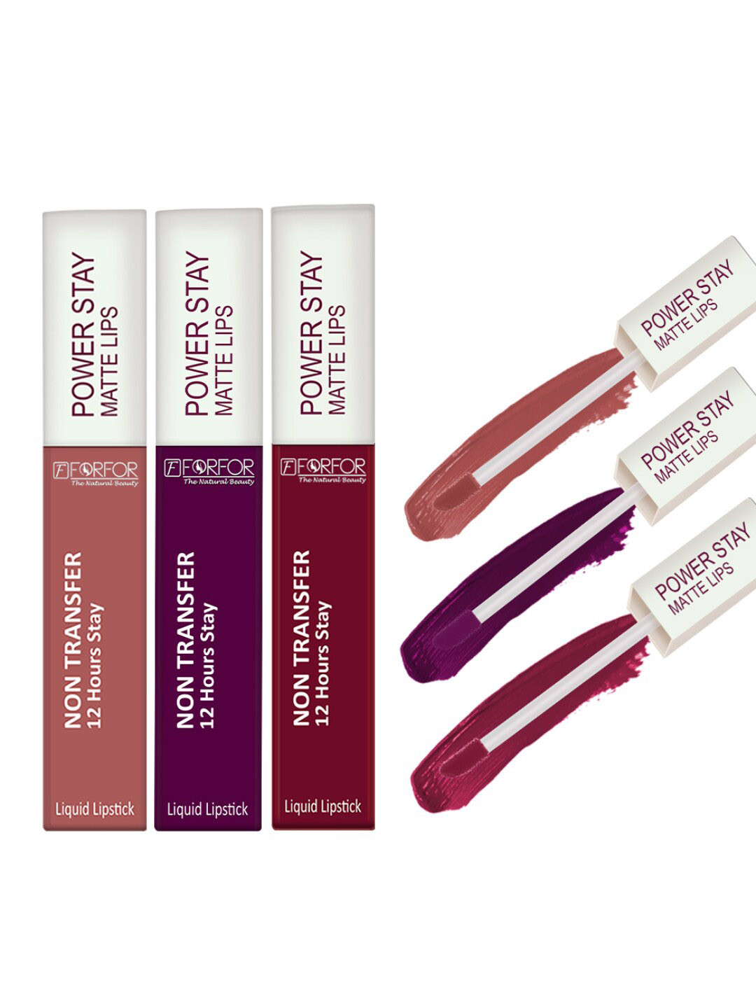 FORFOR Power Stay Set Of 3 Liquid Matte Lipstick-5mlEach-BerryWine-BridalMaroon-SandyNude