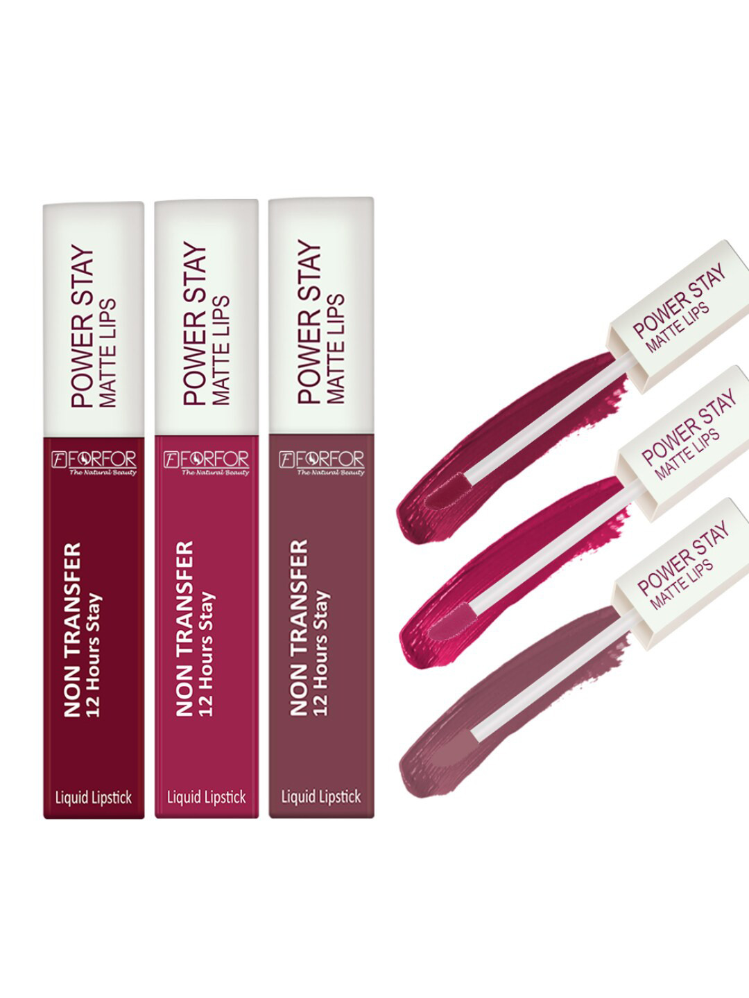 FORFOR Set Of 3 Power Stay Liquid Matte Lipsticks - BridalMaroon+PinkBlush+MauveMatte