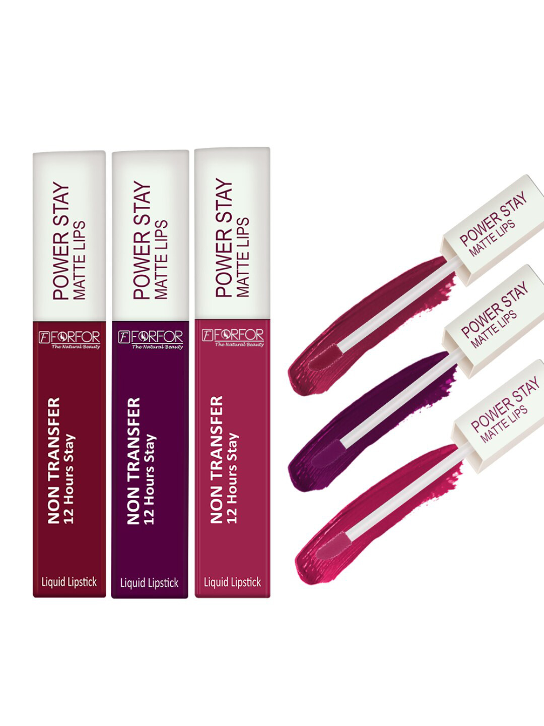 FORFOR Set Of 3 Power Stay Liquid Matte Lipsticks - BerryWine+BridalMaroon+PinkBlush