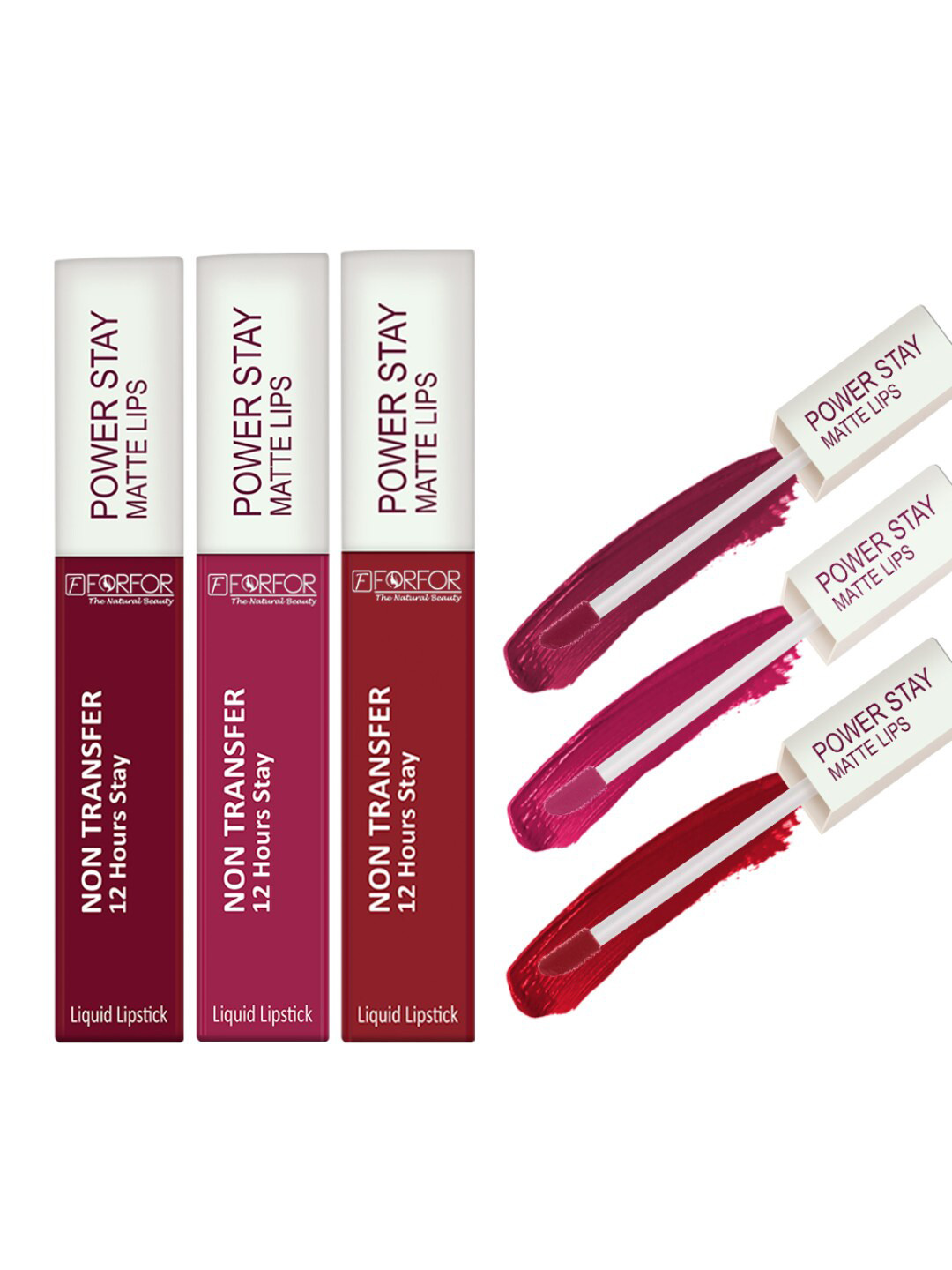 FORFOR Set Of 3 Power Stay Liquid Matte Non-Transfer & Waterproof Lipstick 5ml Each
