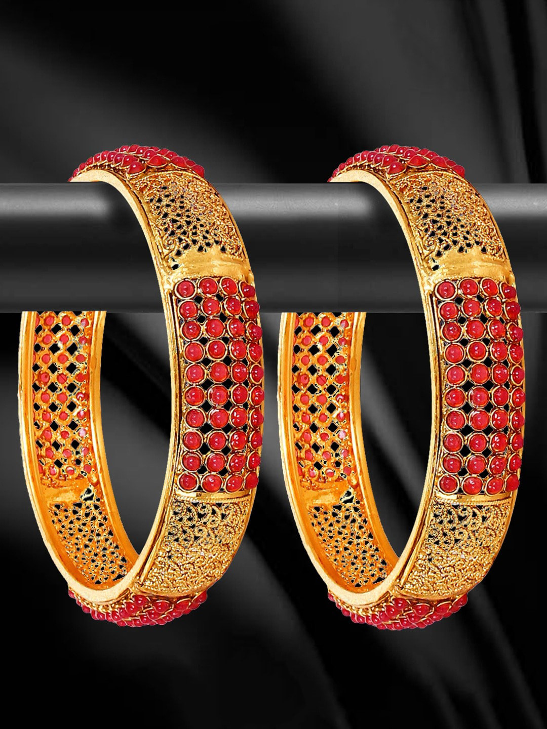 Anouk Set Of 2 Textured & Stone Studded Bangles