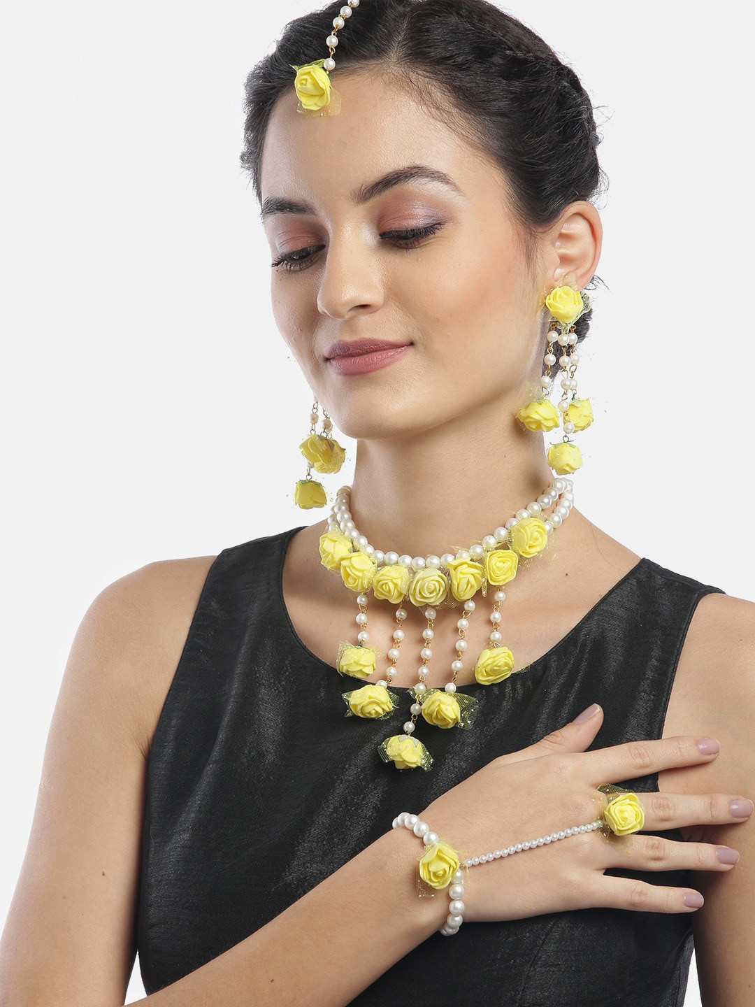 Anouk Beaded Traditional Floral Haldi Jewellery Set
