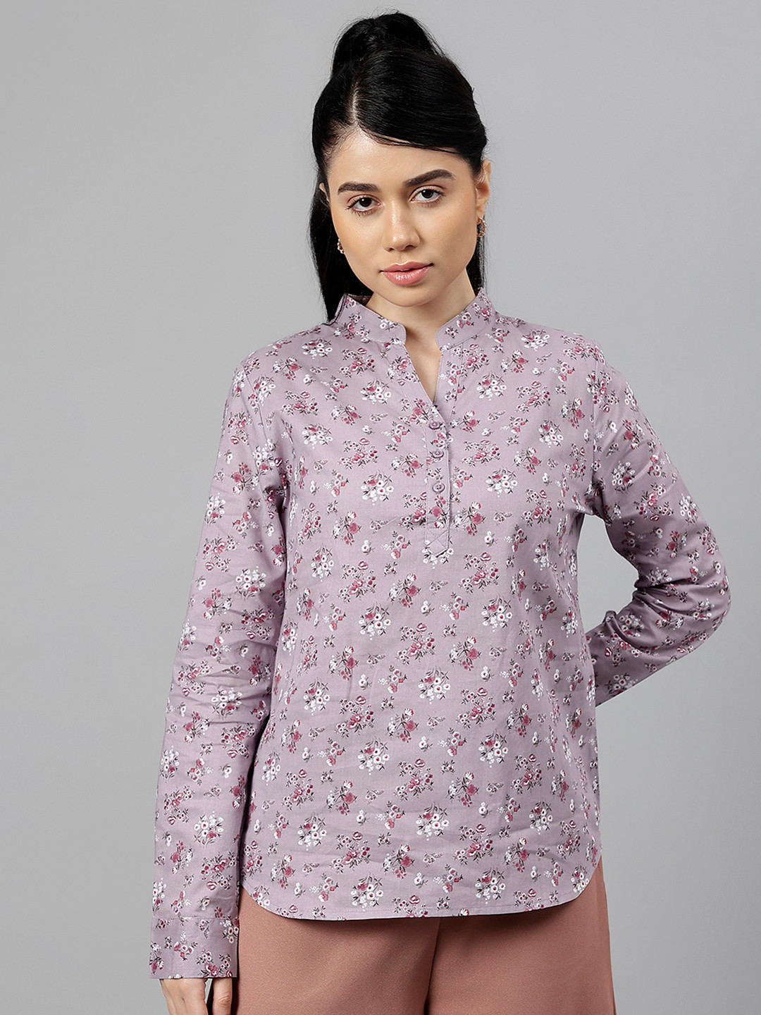 Hancock Floral Printed Pure Cotton Cambric High Low  Formal Top