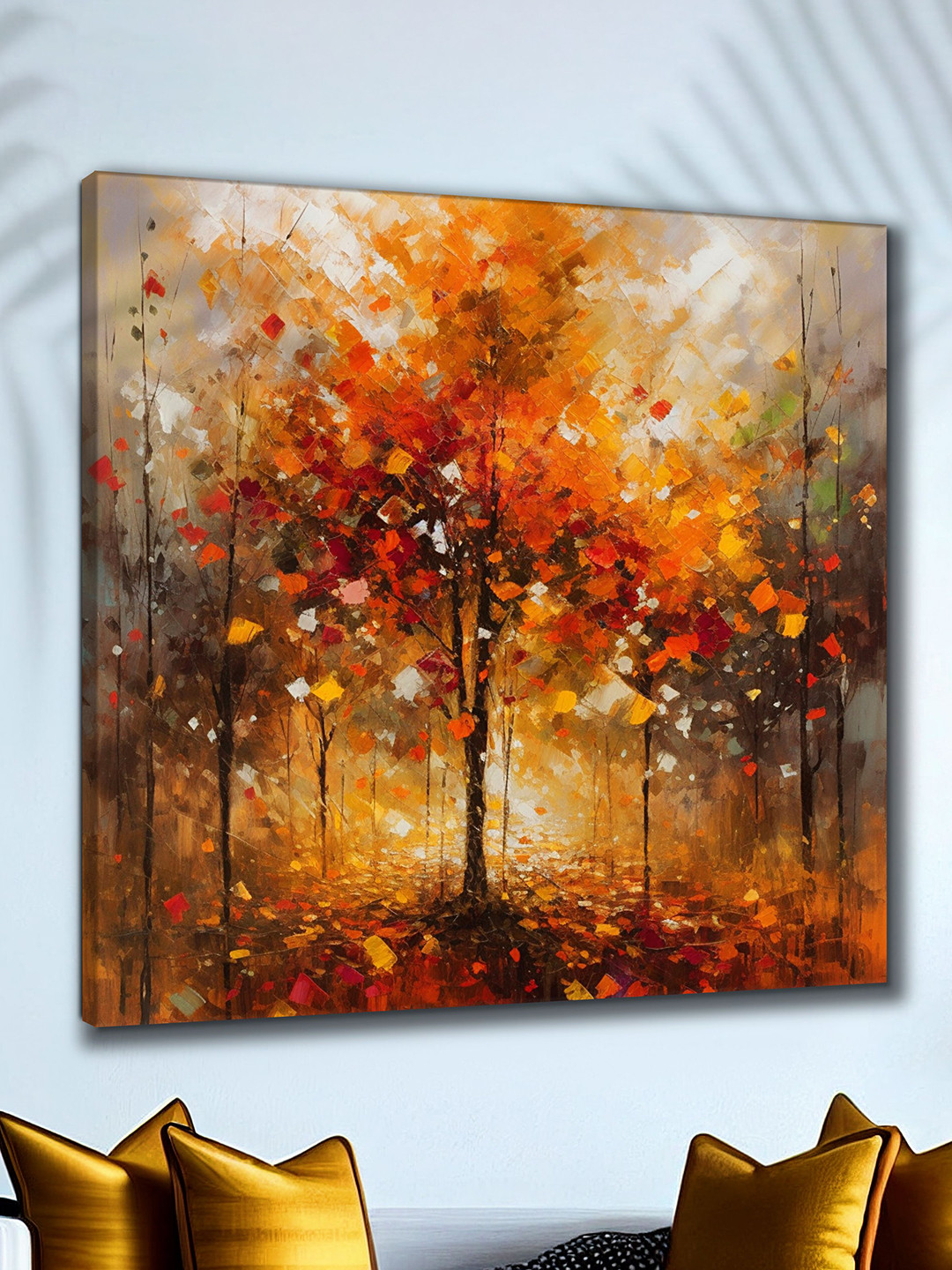 SAF Red & Yellow Wooden Framed Nature Art Canvas Painting Wall Art