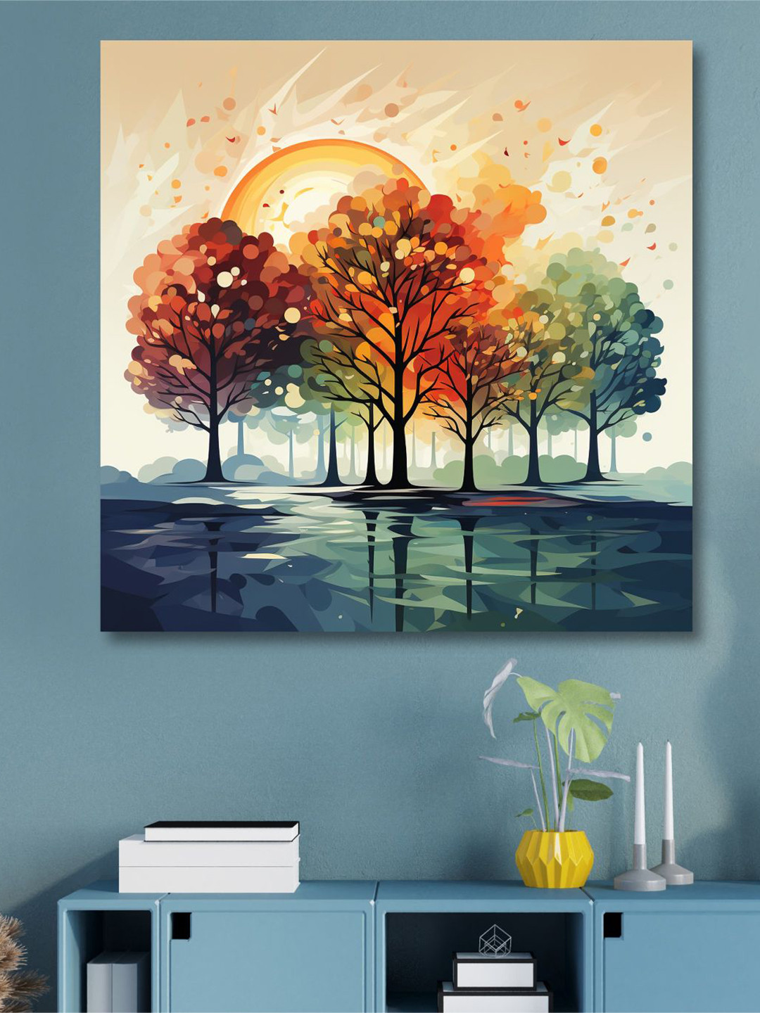 SAF Orange Wood Wall Living Room Square Potrait Paintings Wall Art -24 x 24In