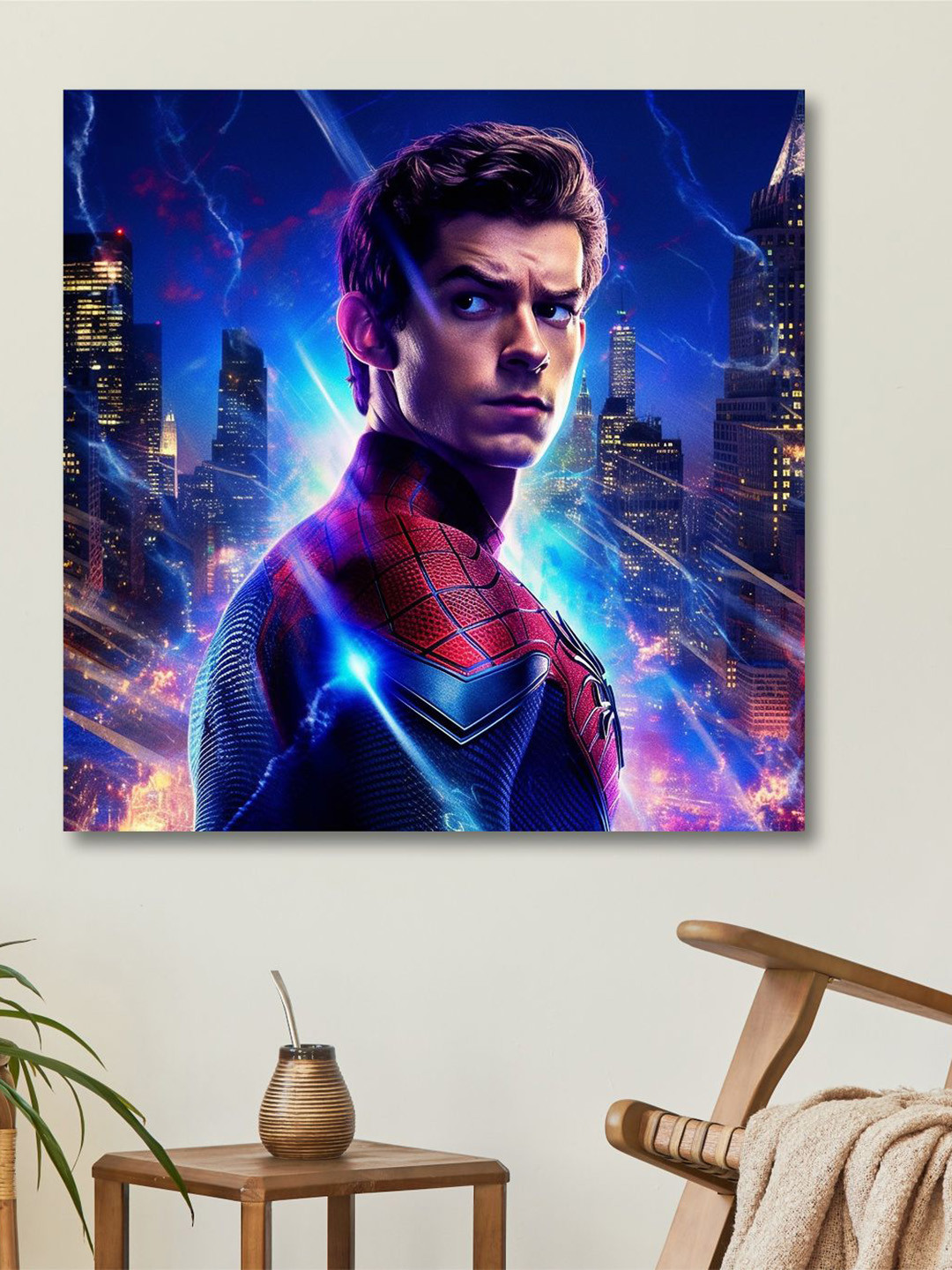 SAF Blue & Red Wooden Framed Spiderman Canvas Wall Painting Wall Art