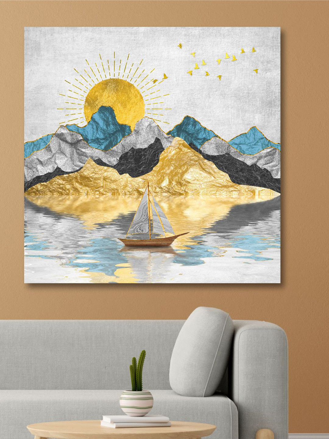SAF Yellow & Grey Wooden Framed Nature Canvas Wall Art