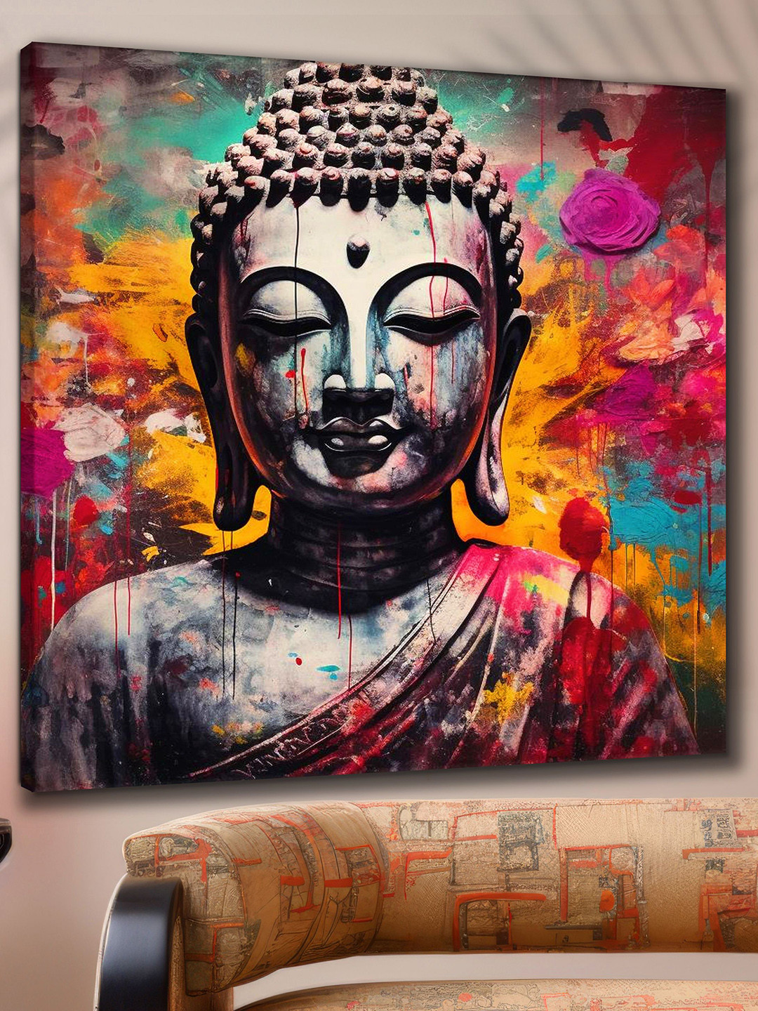 SAF Lord Buddha Grey Canvas Wall Living Room Square Potrait Paintings Wall Art -24 x 24In