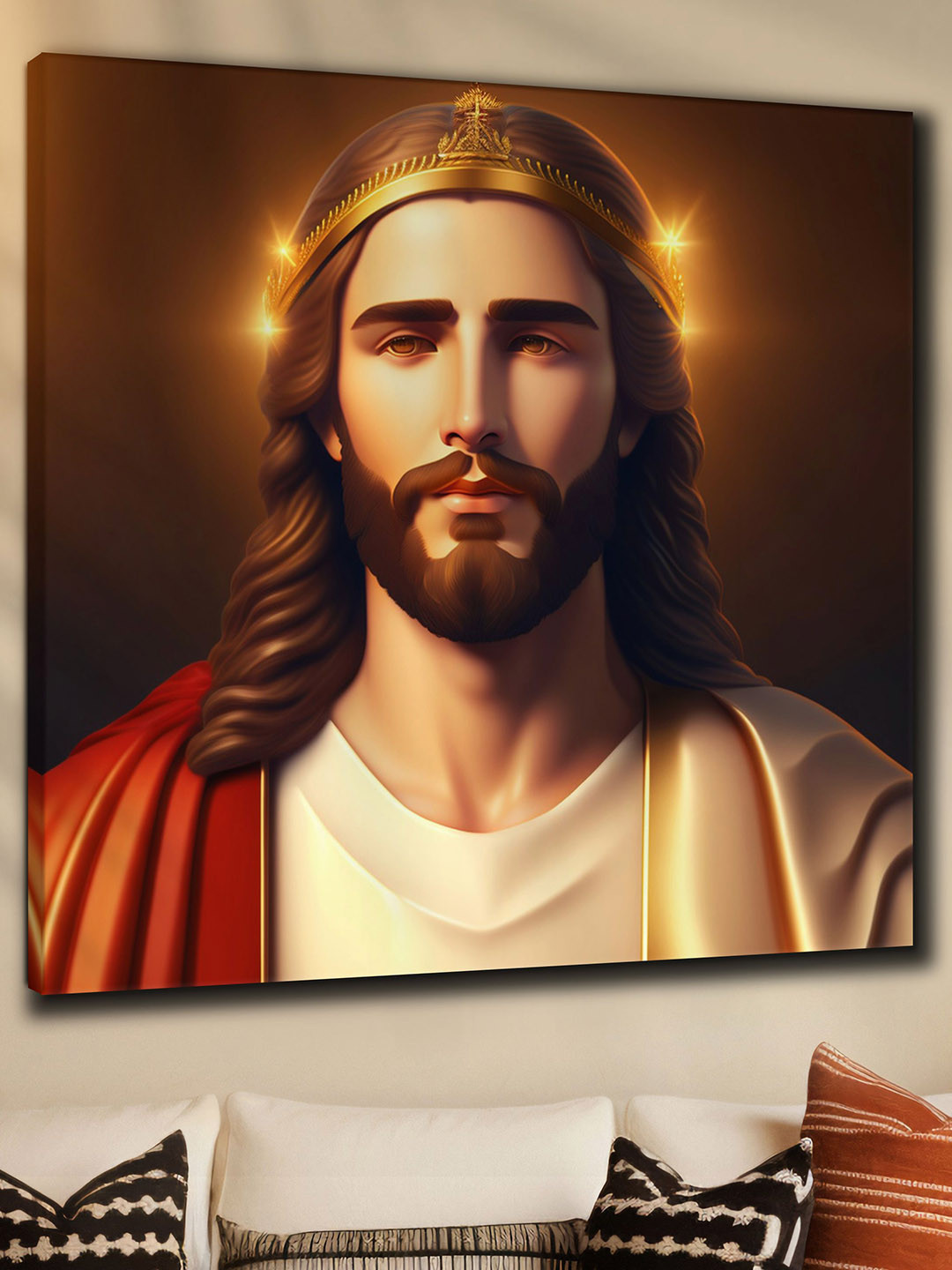 SAF Jesus Wood Wall Square Paintings Wall Art - 24 x 24In