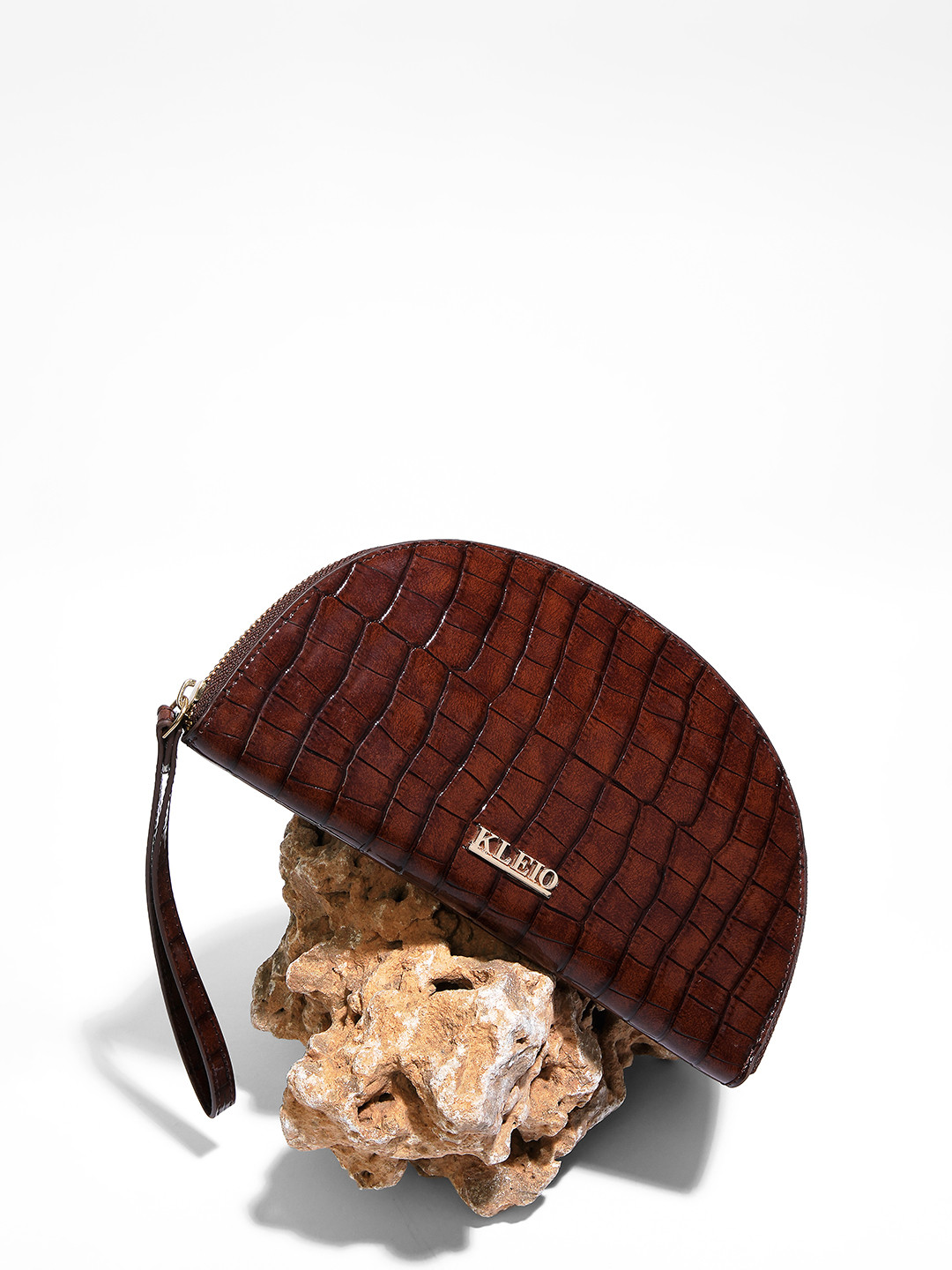 KLEIO Women Textured Half Moon Zip Around Wallet