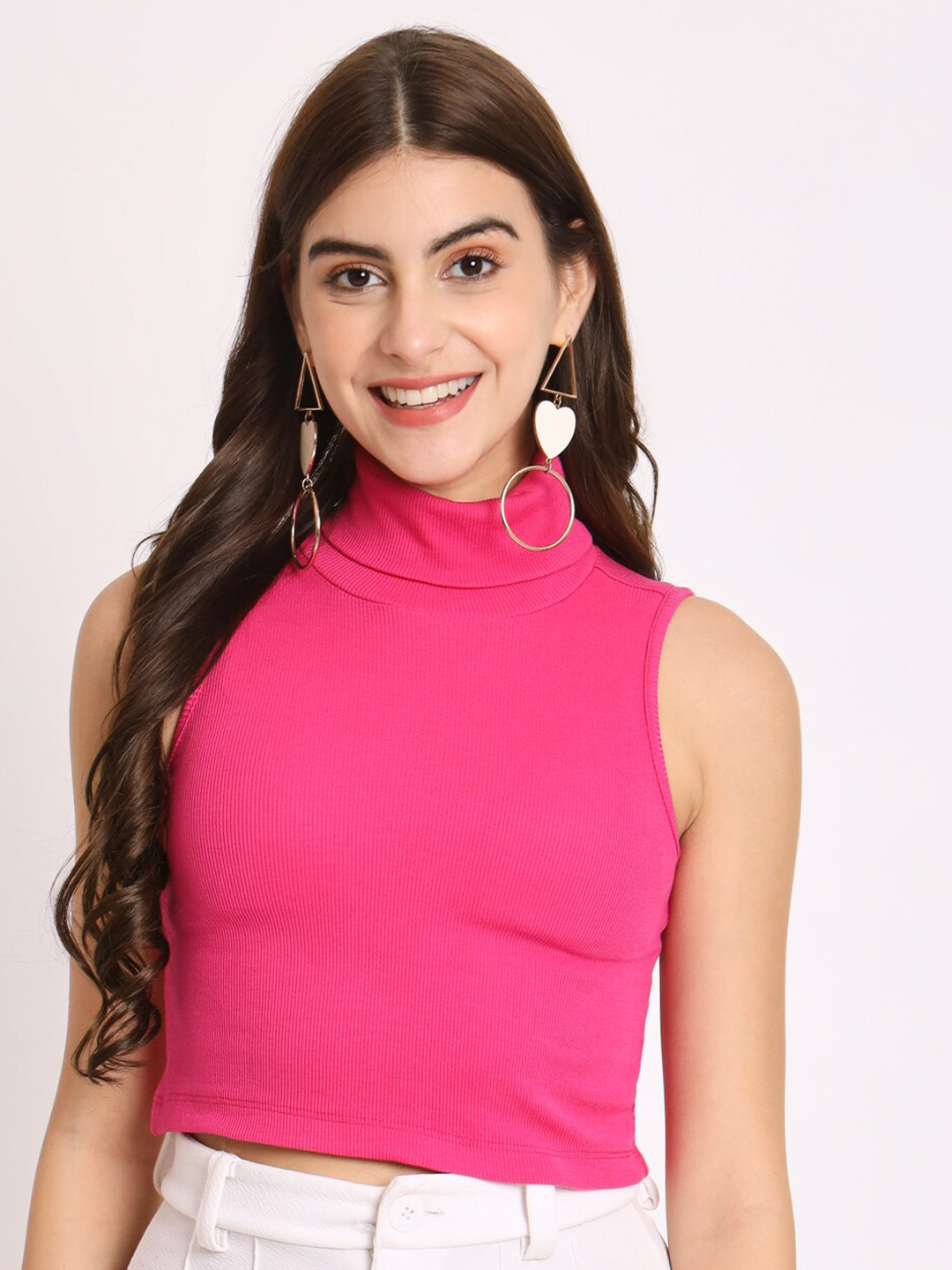 CHARMGAL Turtle Neck Ribbed Modal Crop Top