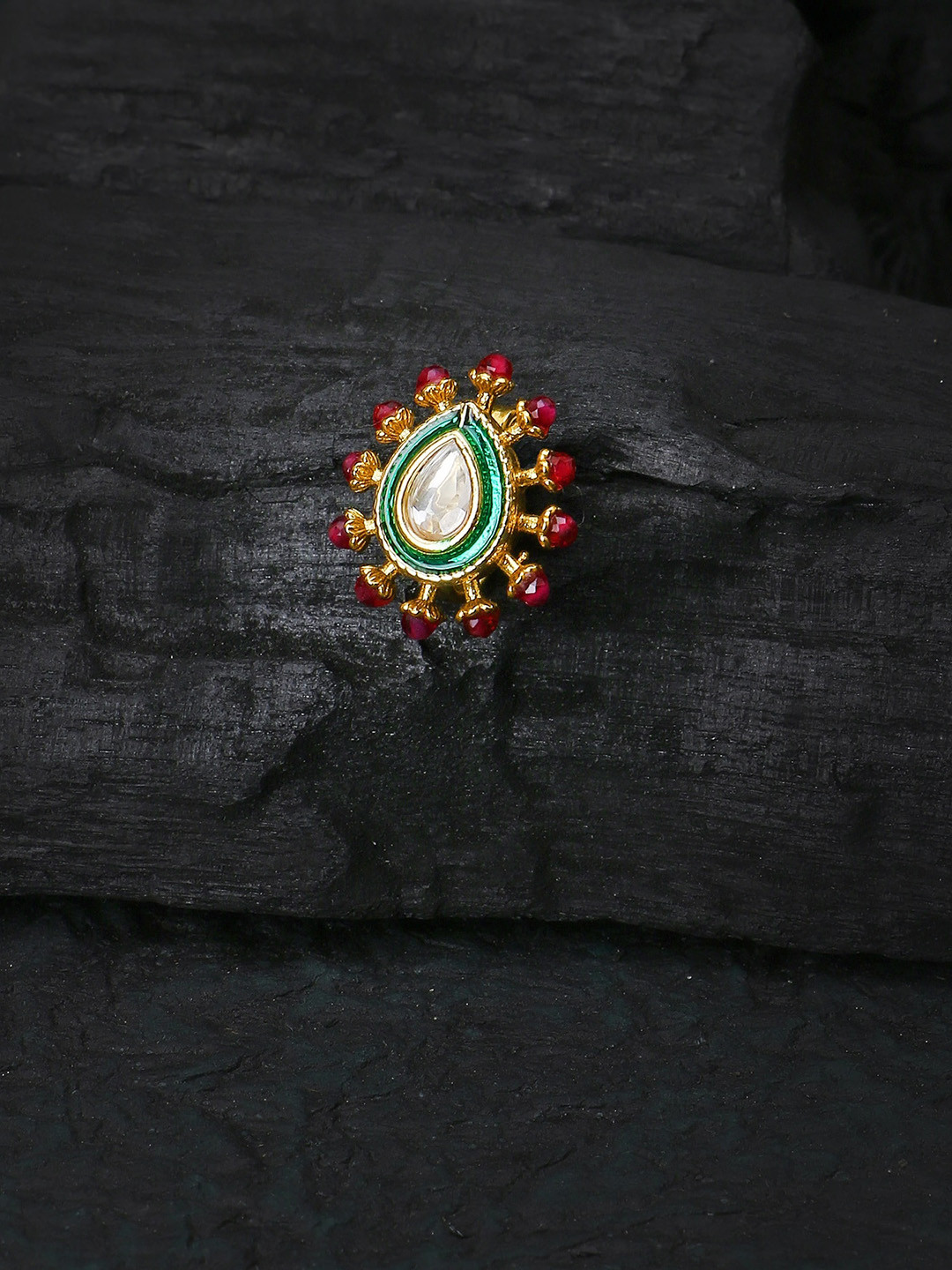 Adwitiya Collection 24 CT Gold-Plated Kundan Stone-Studded & Pearl Beaded Clip-On Nose Pin