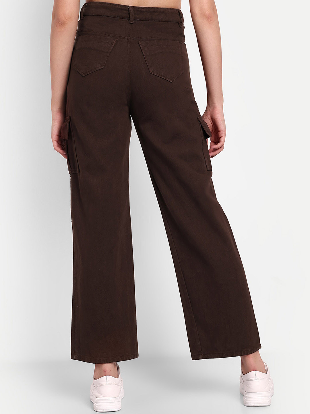 BROADSTAR Women Smart Wide Leg High Rise Cleam Look Stretchable Cargo Jeans