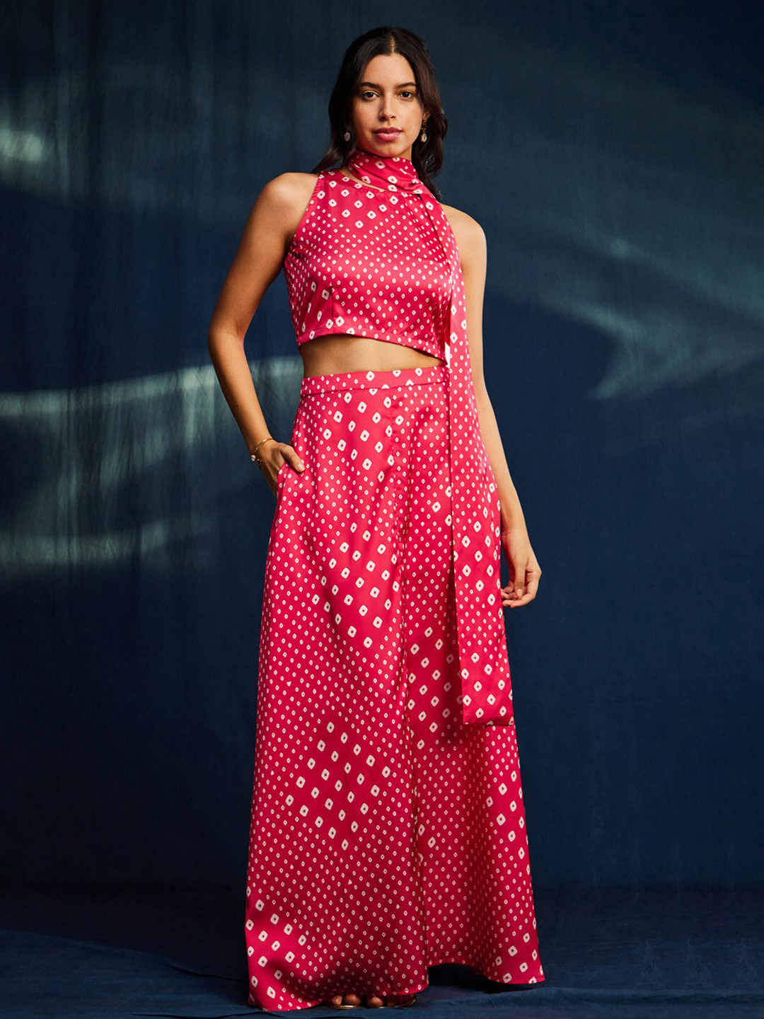 Pink Fort Bandhani Printed Ready to Wear Lehenga & Blouse With Dupatta