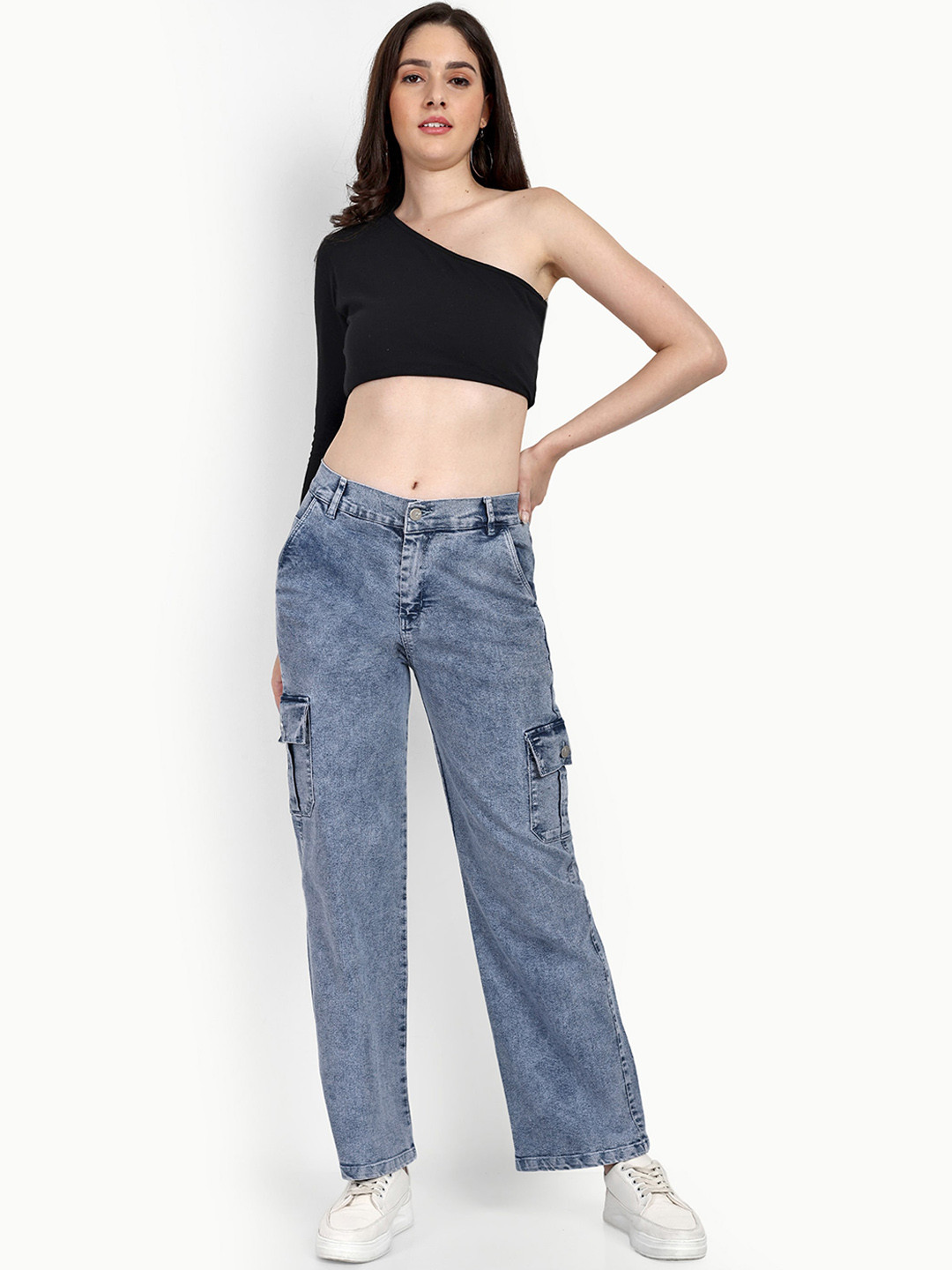 Next One Women Smart Wide Leg High-Rise Heavy Fade Stretchable Jeans