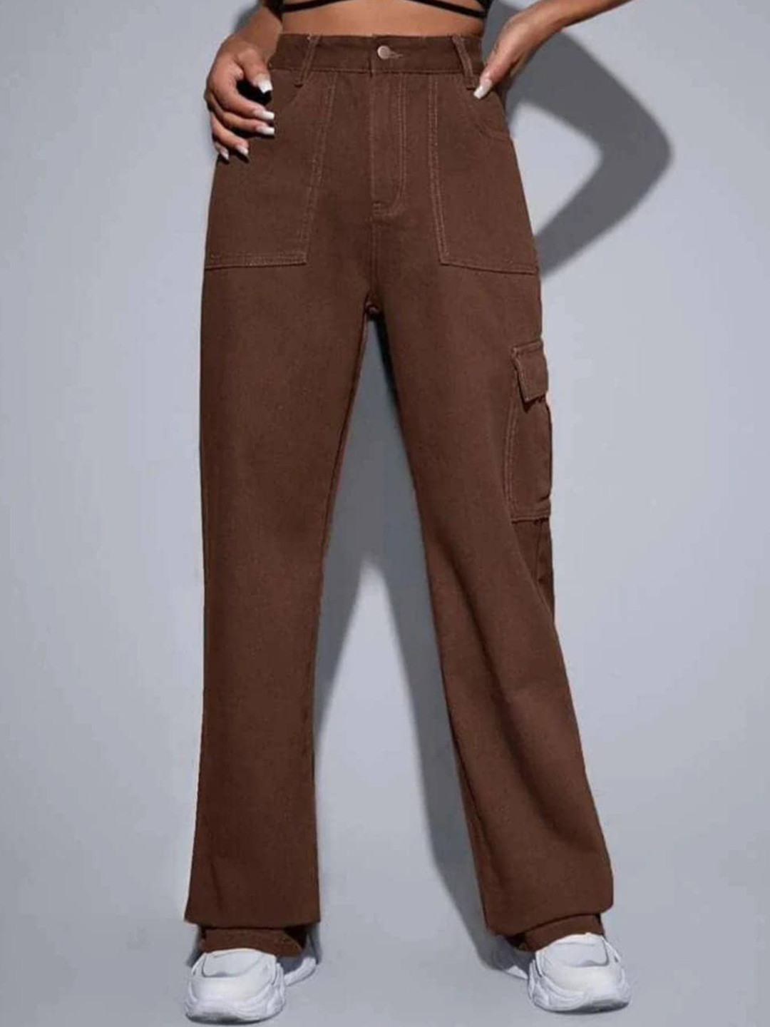 Next One Women Brown Smart Wide Leg High-Rise Low Distress Stretchable Jeans