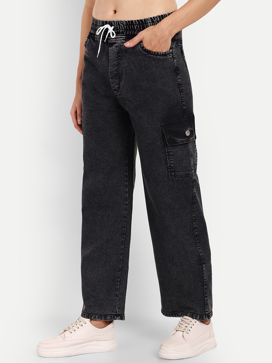 Next One Women Smart Wide Leg High-Rise Stretchable Cargo Jeans