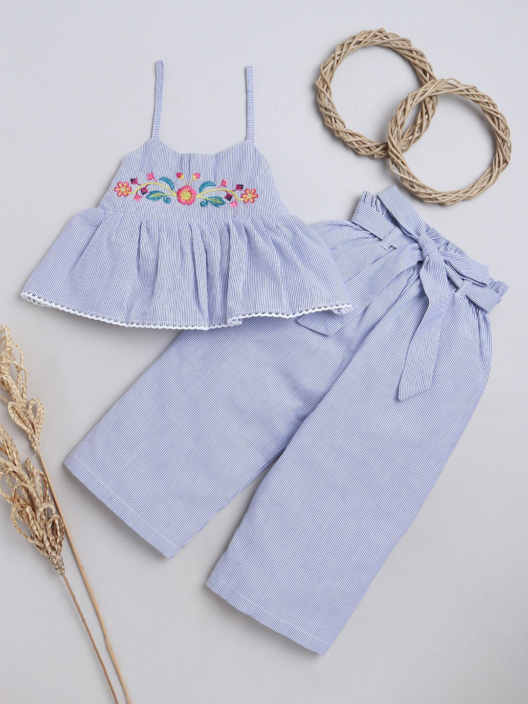 Knitting Doodles Girls Striped Cotton Top With Pyjamas