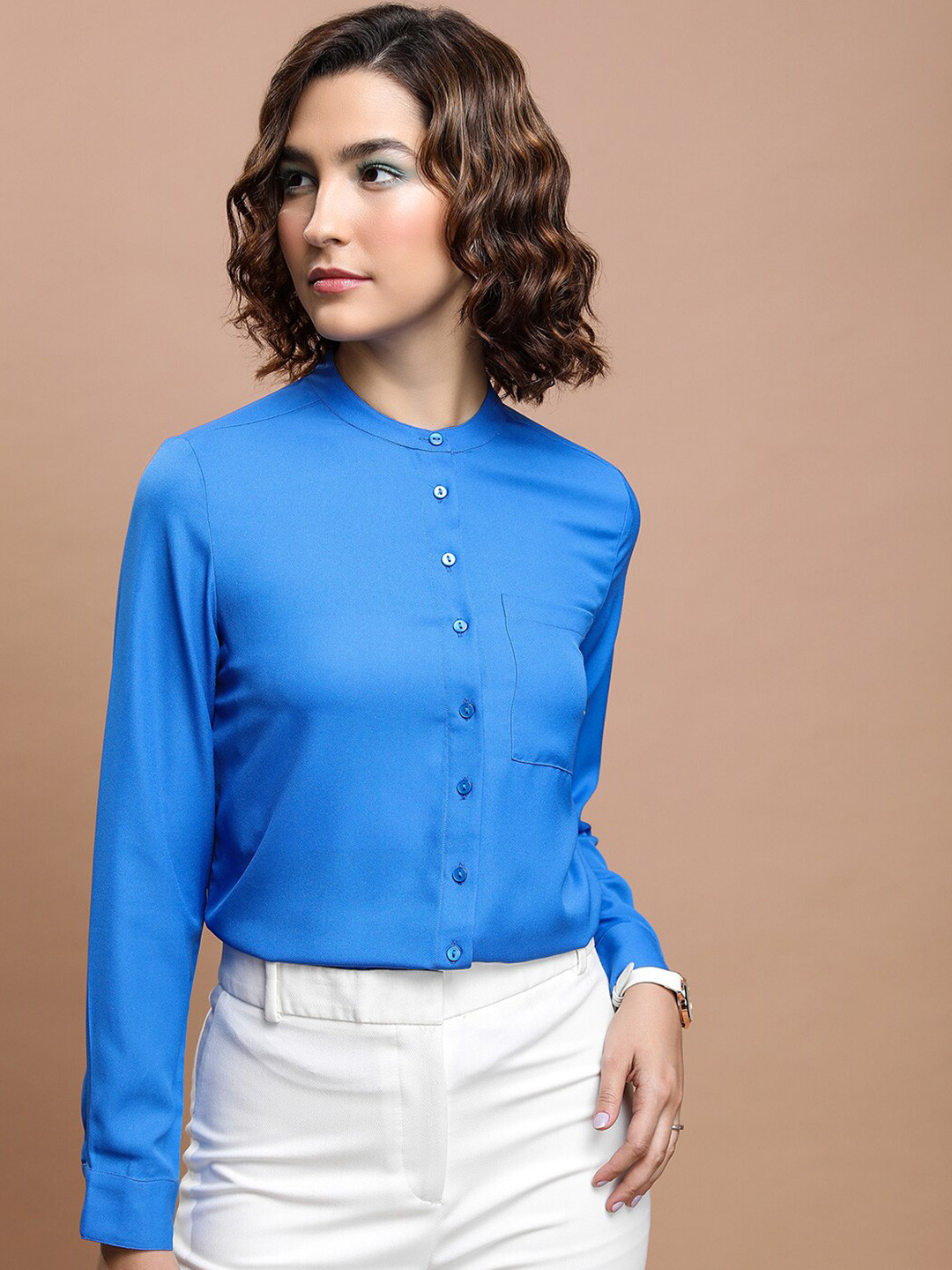 Tokyo Talkies Band Collar Long Sleeves Casual Shirt