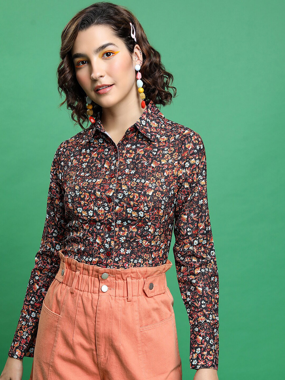 Tokyo Talkies Floral Printed Spread Collar Casual Shirt
