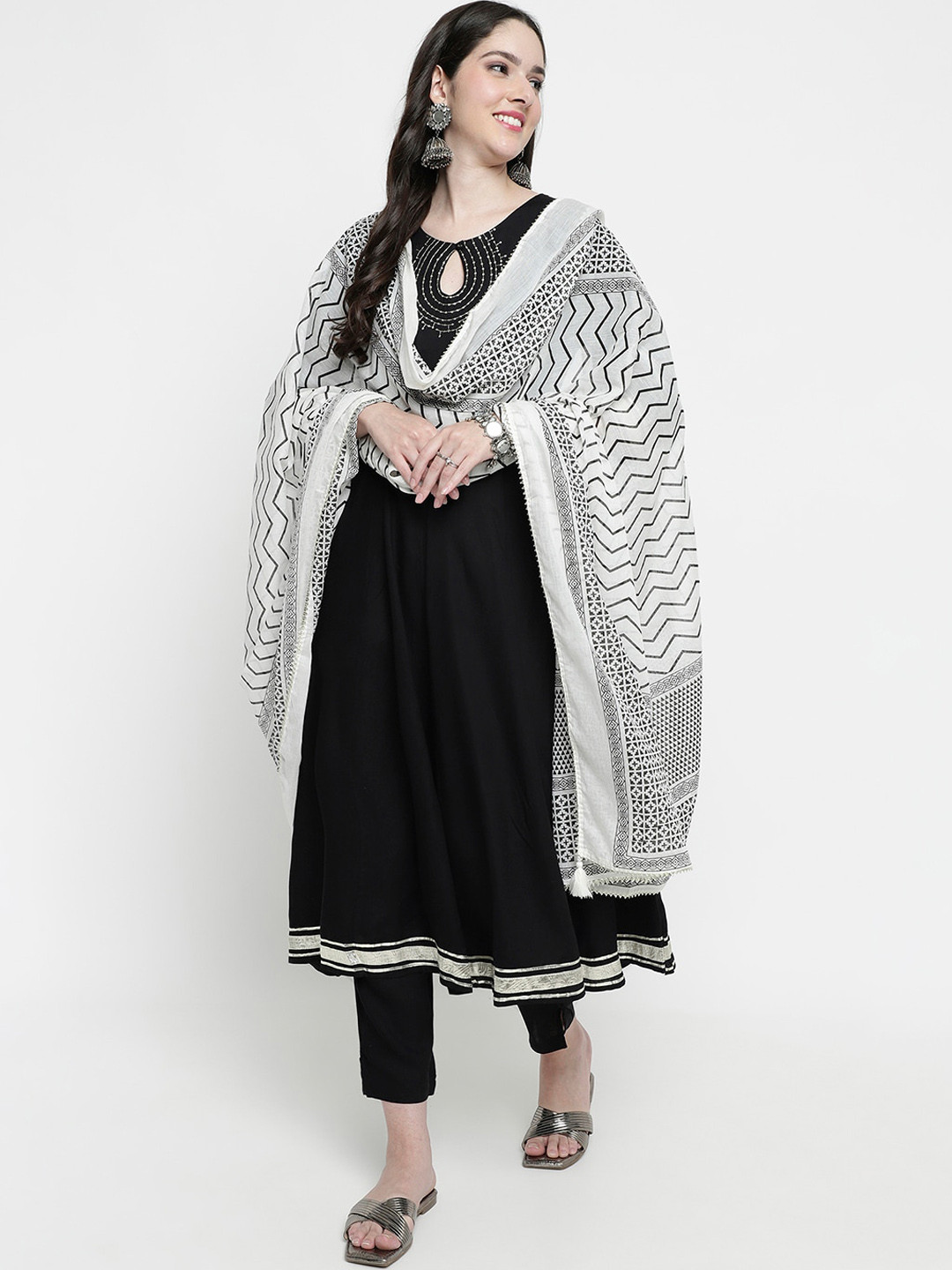 aayusika Yoke Design Keyhole Neck Anarkali Kurta with Trousers & Dupatta