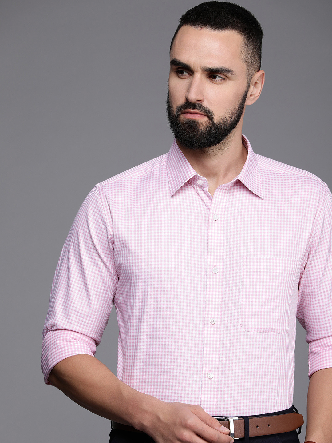 Raymond Slim Fit Micro Self Checked Opaque Pure Cotton Formal Shirt