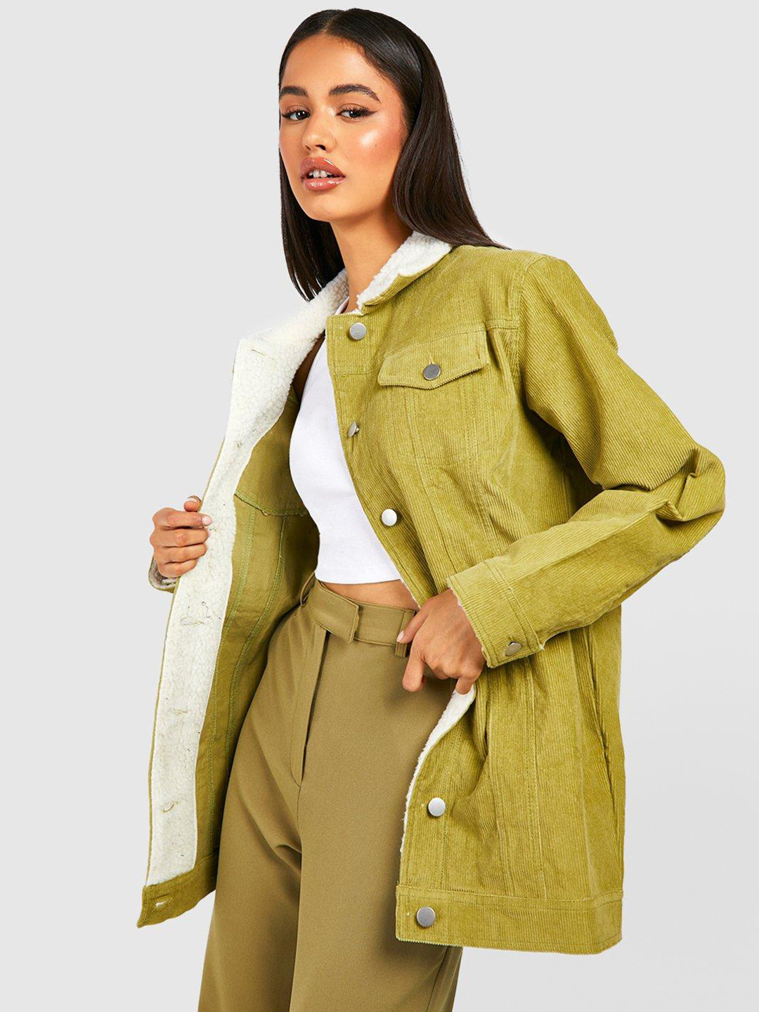 Boohoo Women Longline Corduroy Pure Cotton Tailored Jacket