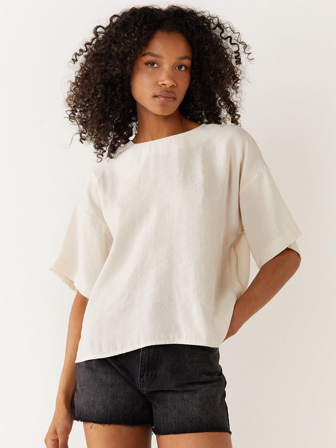 WAREHOUSE Textured Drop-Shoulder Sleeves Top