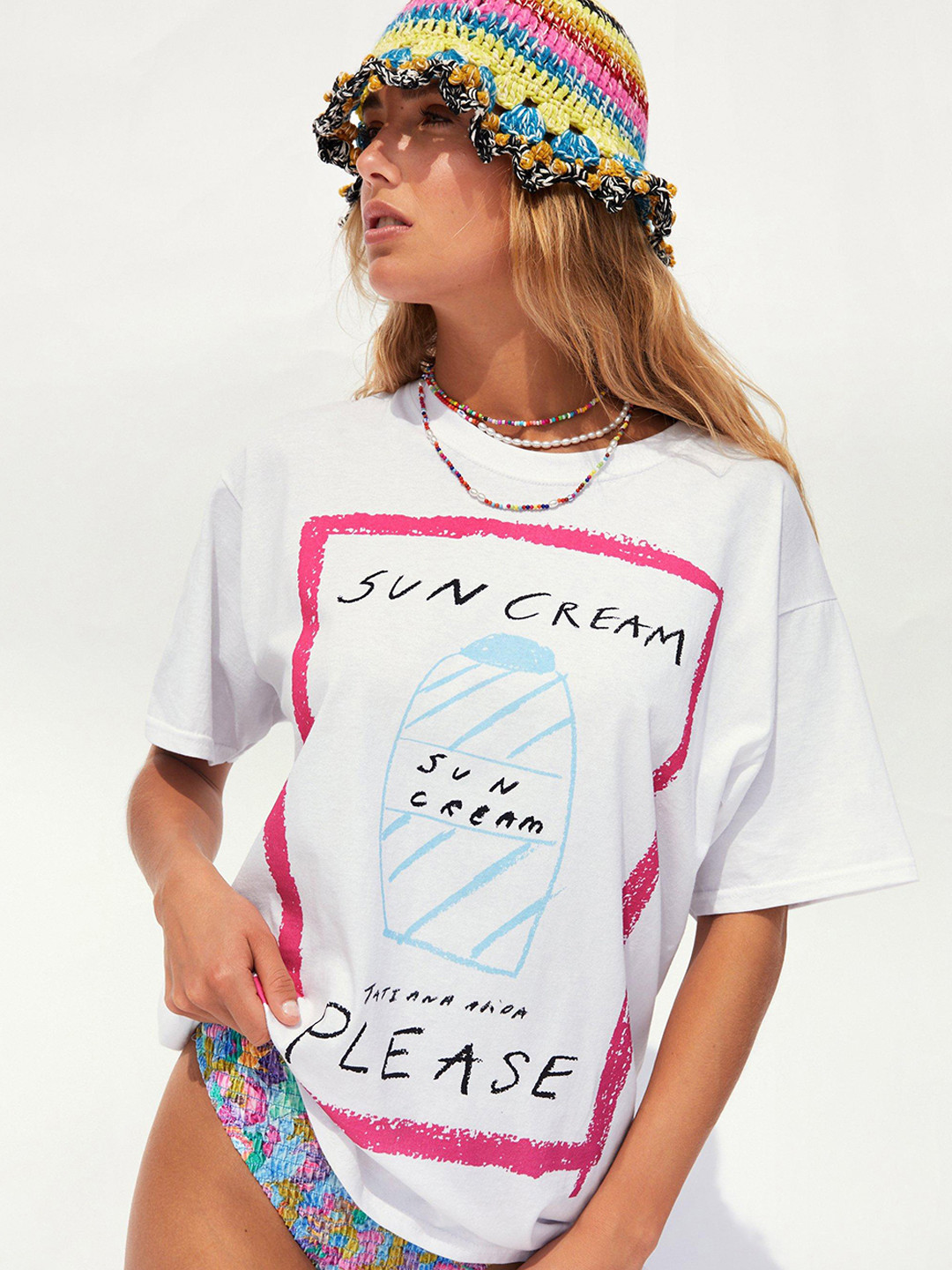 WAREHOUSE Women Typography Printed Drop-Shoulder Sleeves Pure Cotton T-shirt