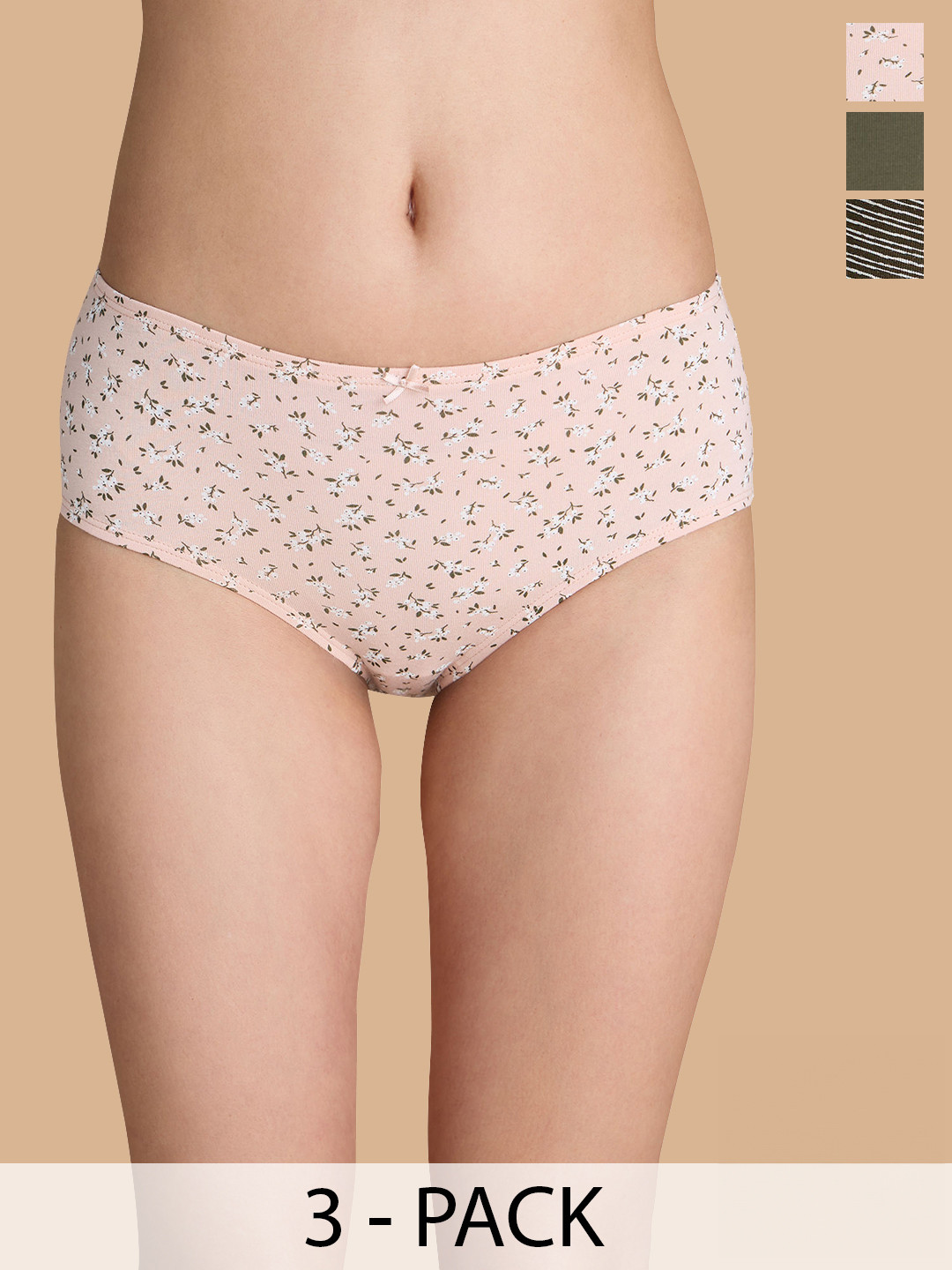 Nykd Pack Of 3 Mid-Rise Assorted Anti-Odour Cotton Hipster Briefs NYP100-Assortment8